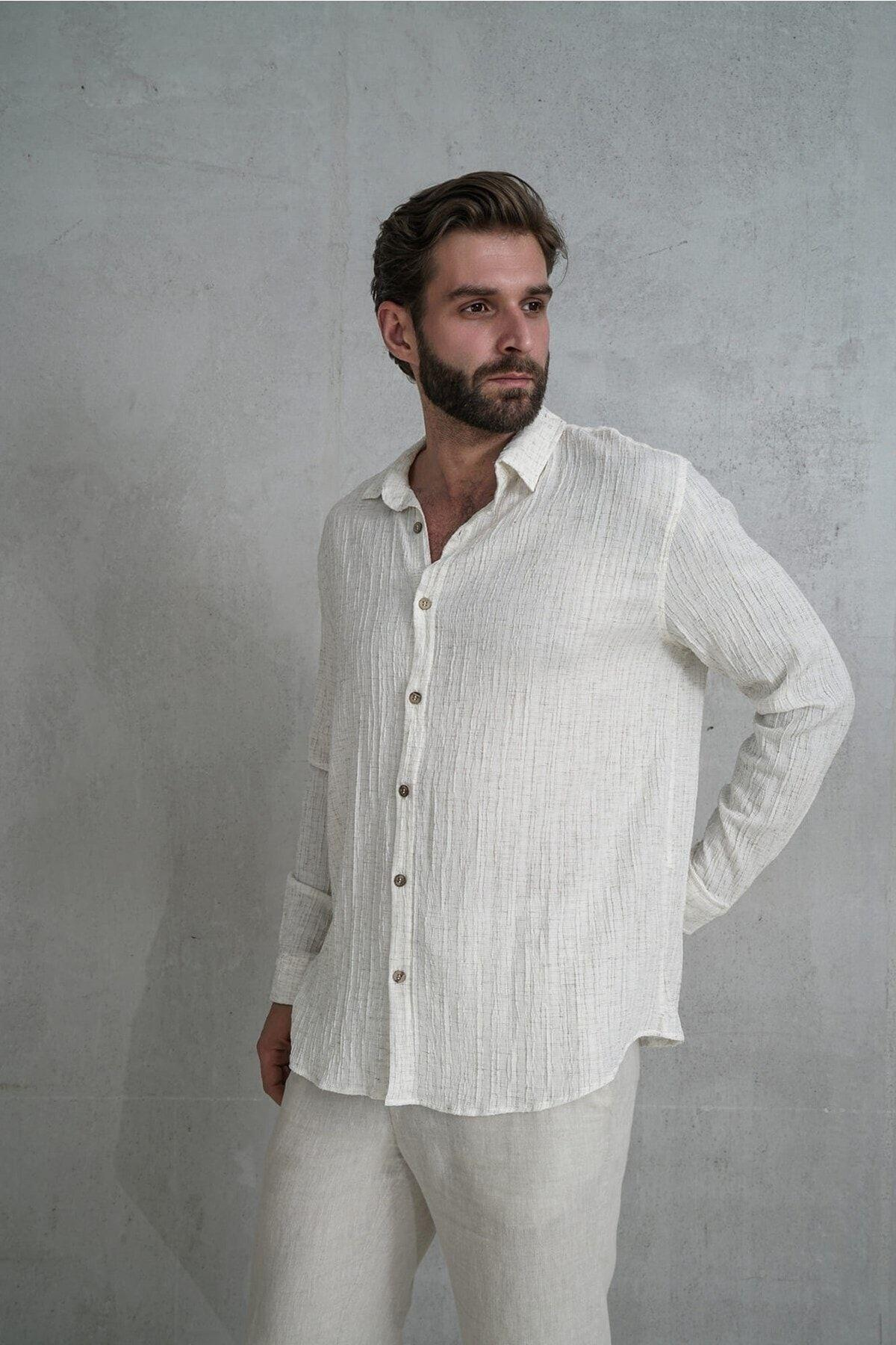 Russel Erkek Oversize Bej Gömlek