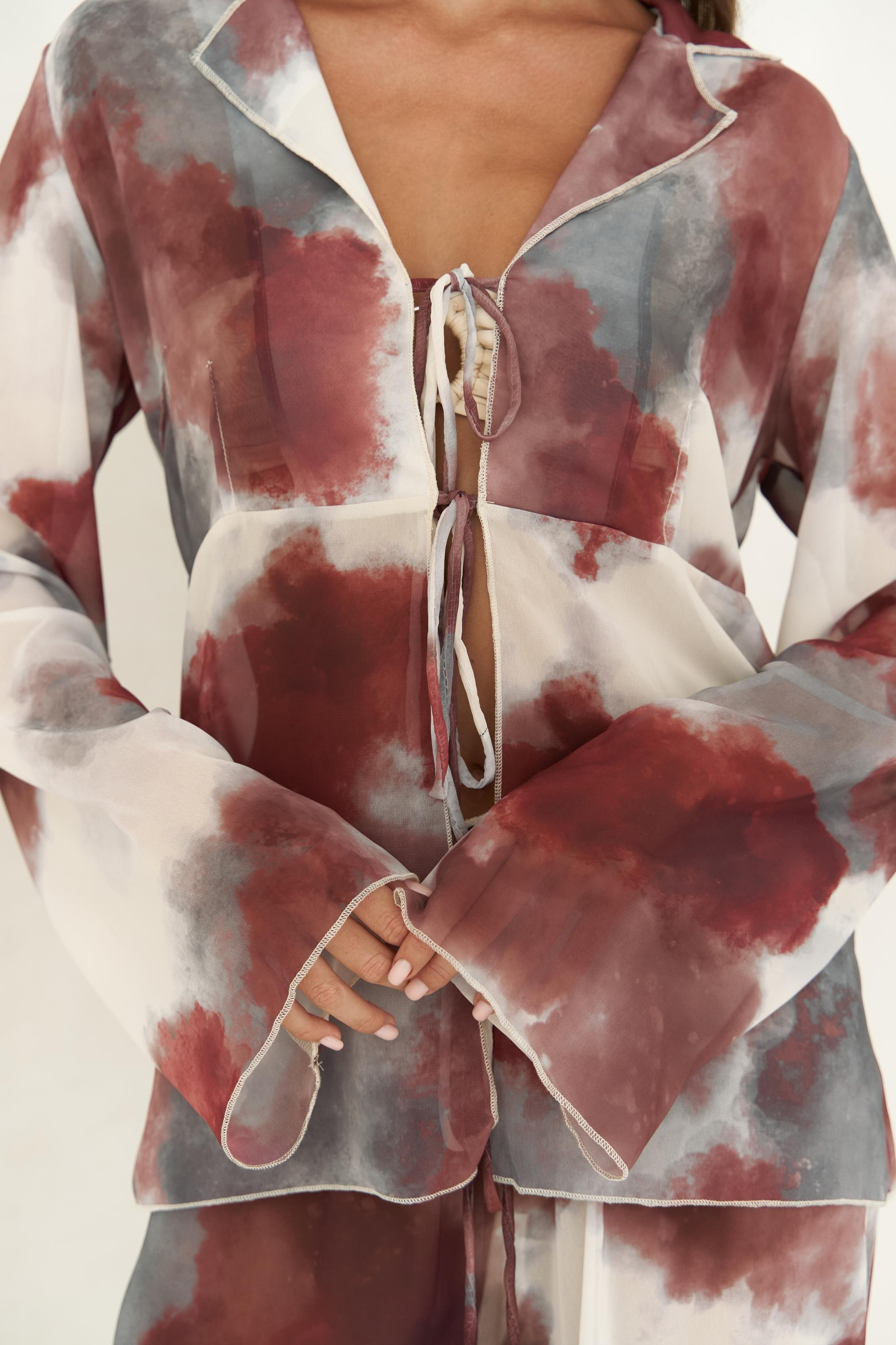 Saifudin Bağcık Detaylı Bordo Gömlek Pantolon Takım