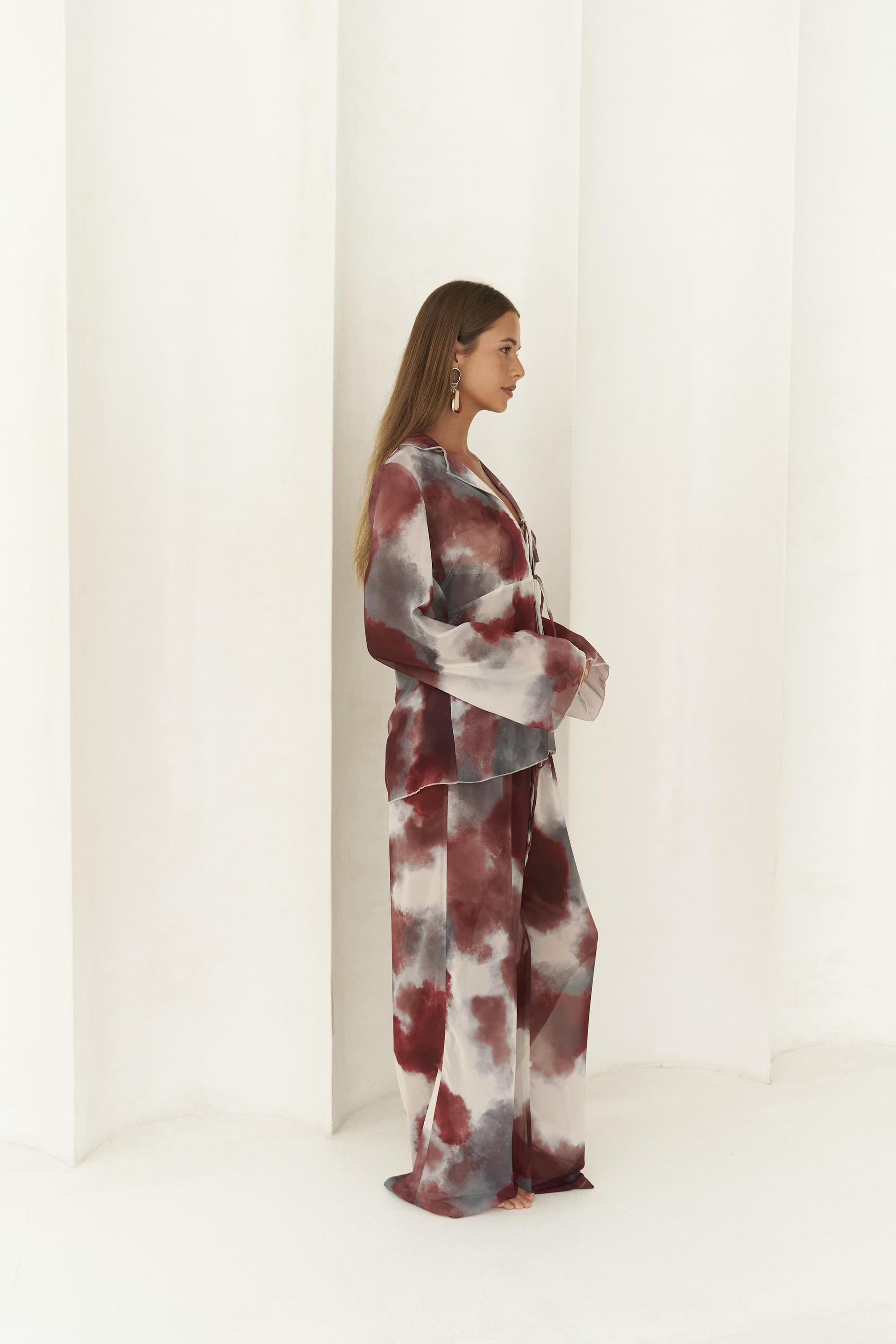 Saifudin Bağcık Detaylı Bordo Gömlek Pantolon Takım