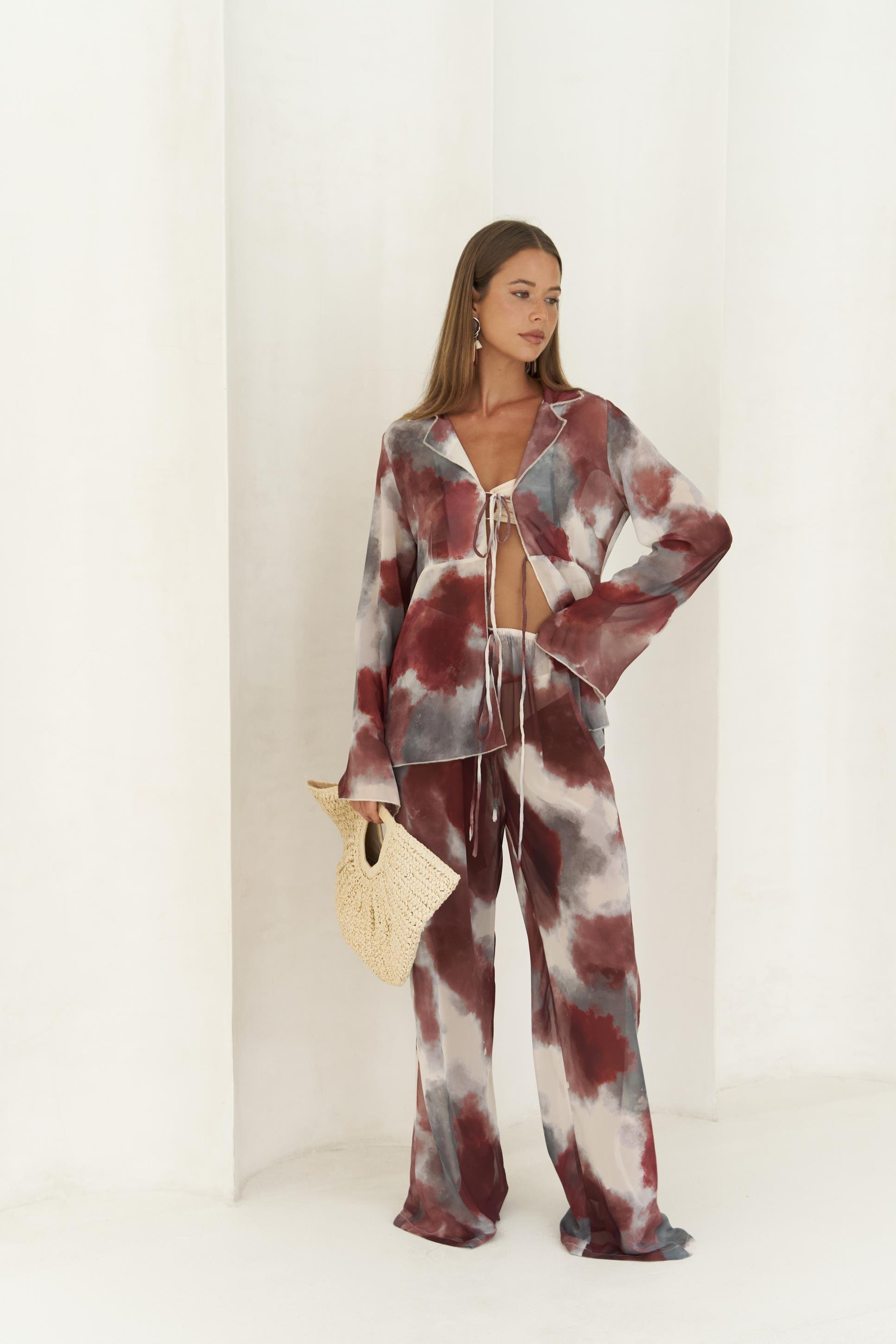 Saifudin Bağcık Detaylı Bordo Gömlek Pantolon Takım