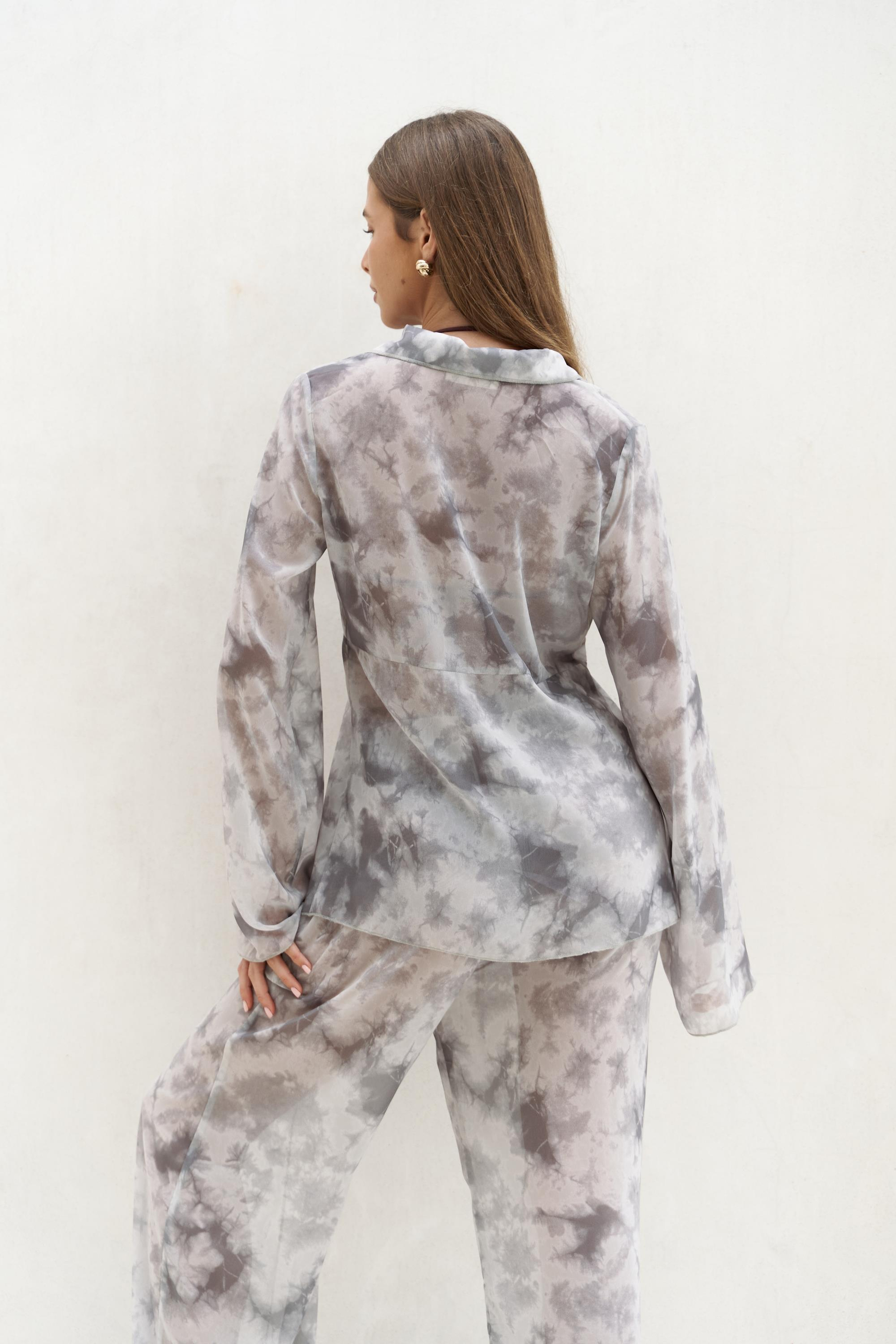 Saifudin Bağcık Detaylı Gri Gömlek Pantolon Takım 