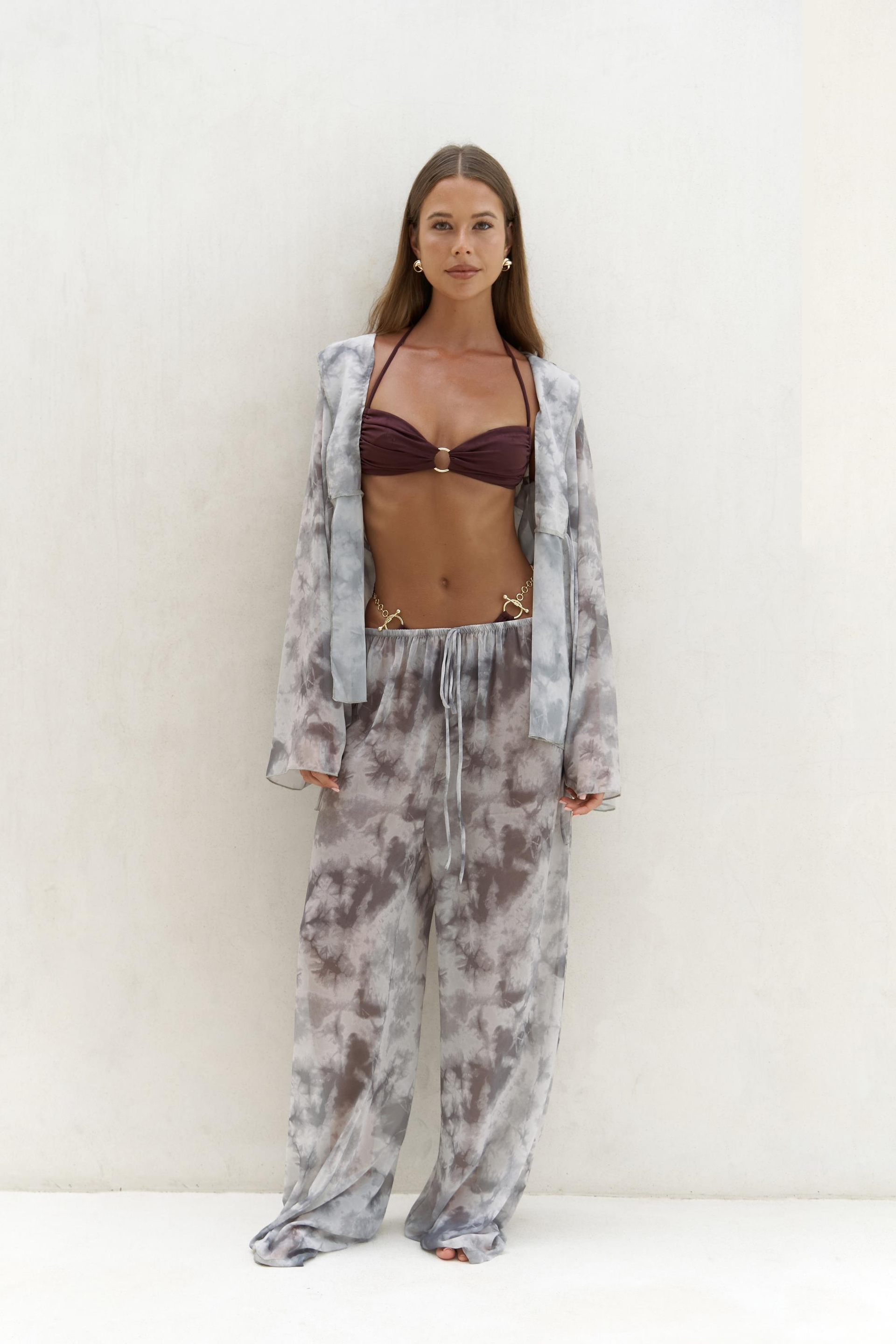 Saifudin Bağcık Detaylı Gri Gömlek Pantolon Takım 