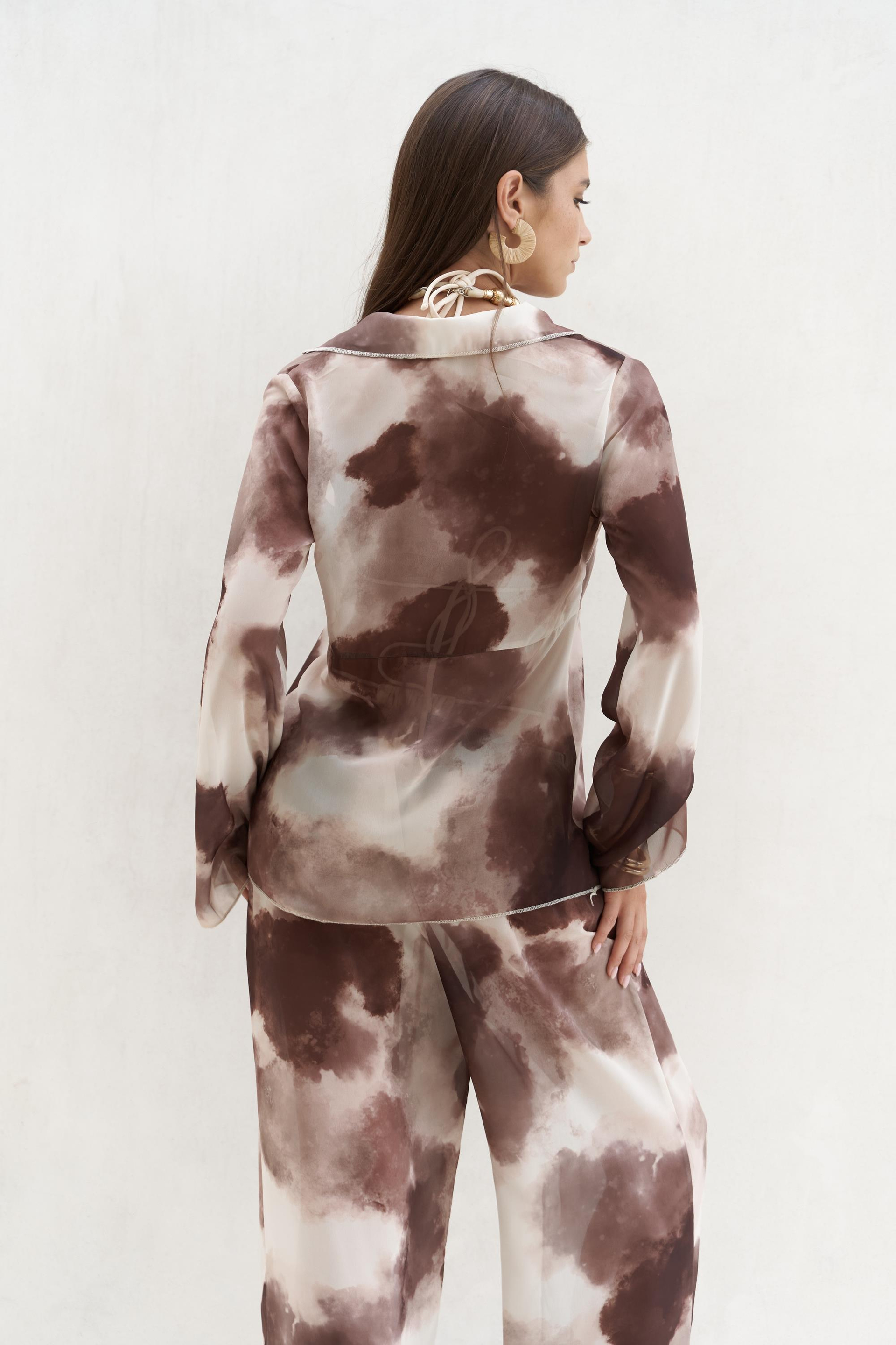 Saifudin Bağcık Detaylı Kahve Gömlek Pantolon Takım