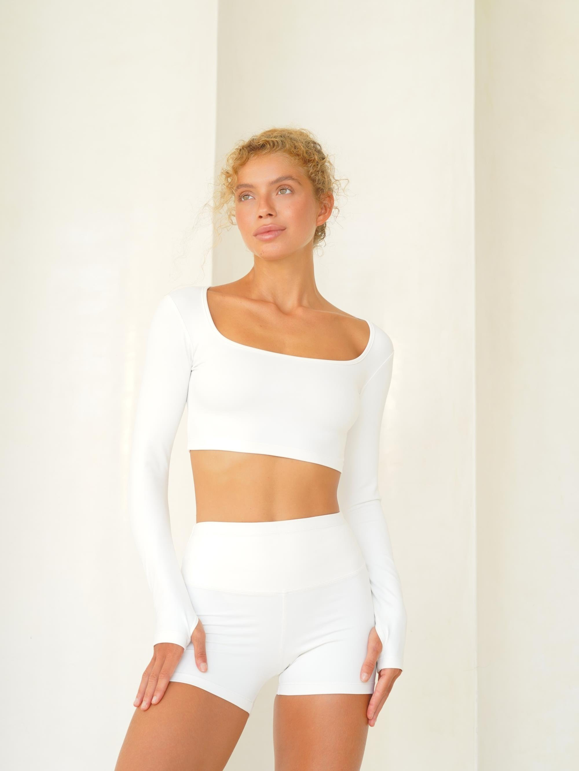 Samadhi Uzun Kollu Spor Beyaz Crop