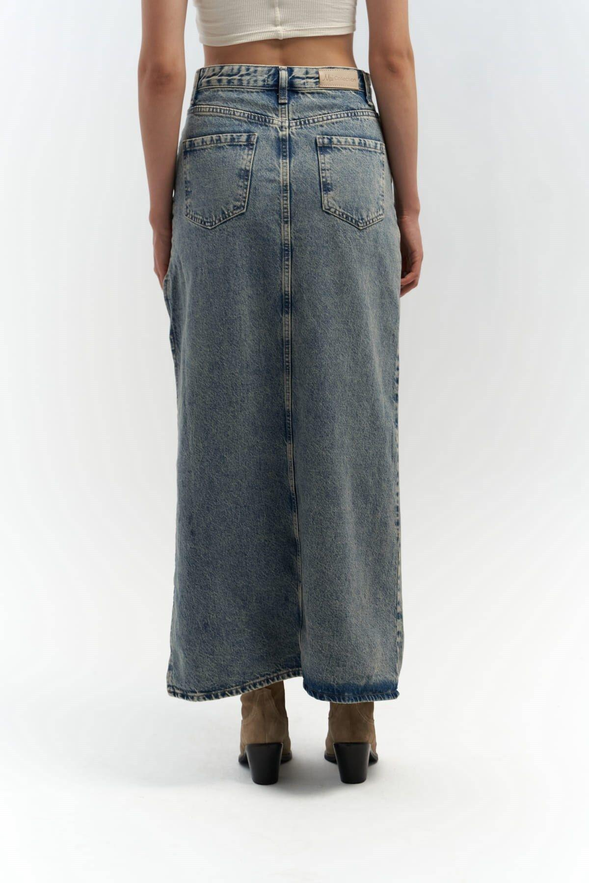 Sasha Dirty Blue Slit Denim Skirt
