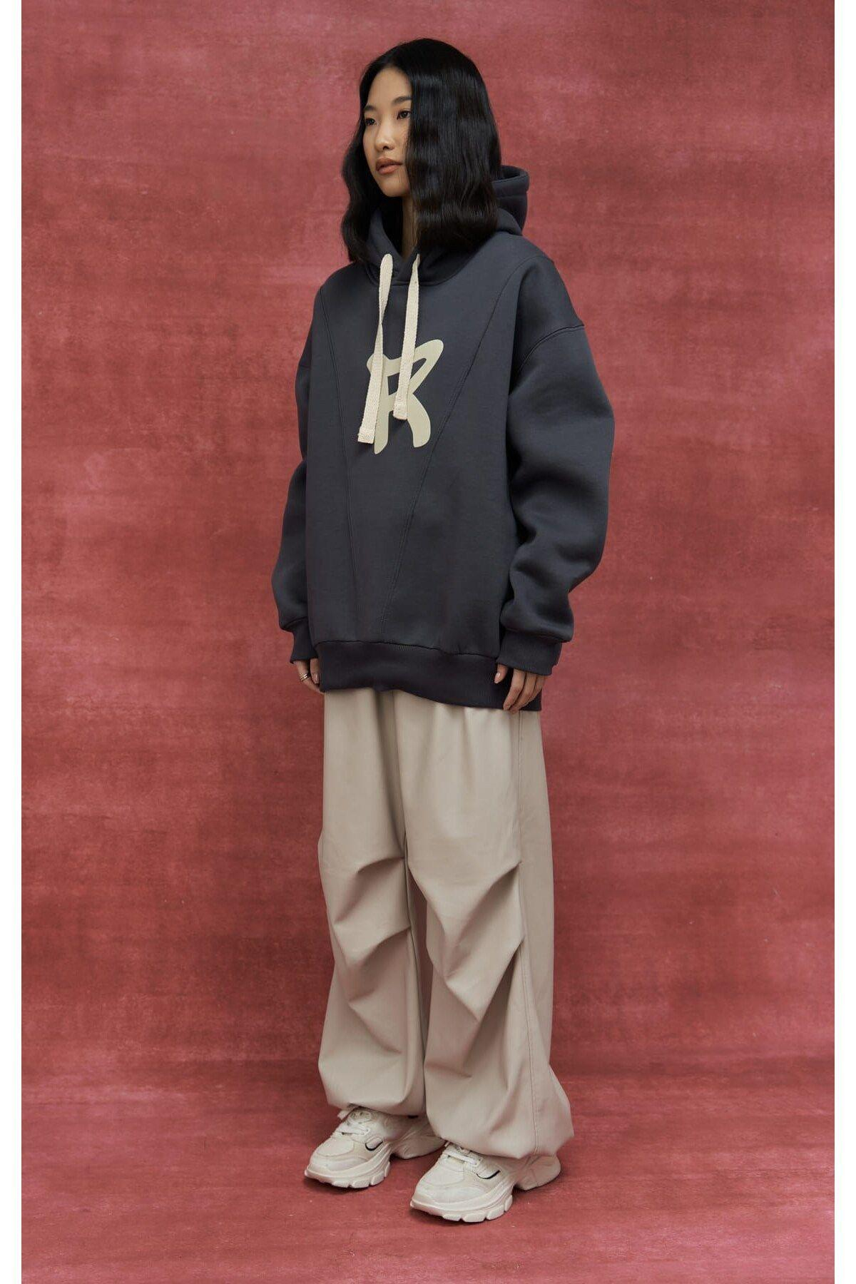 Mai Collection Sawyer Anthracite Oversize Hoodie Sweatshirt