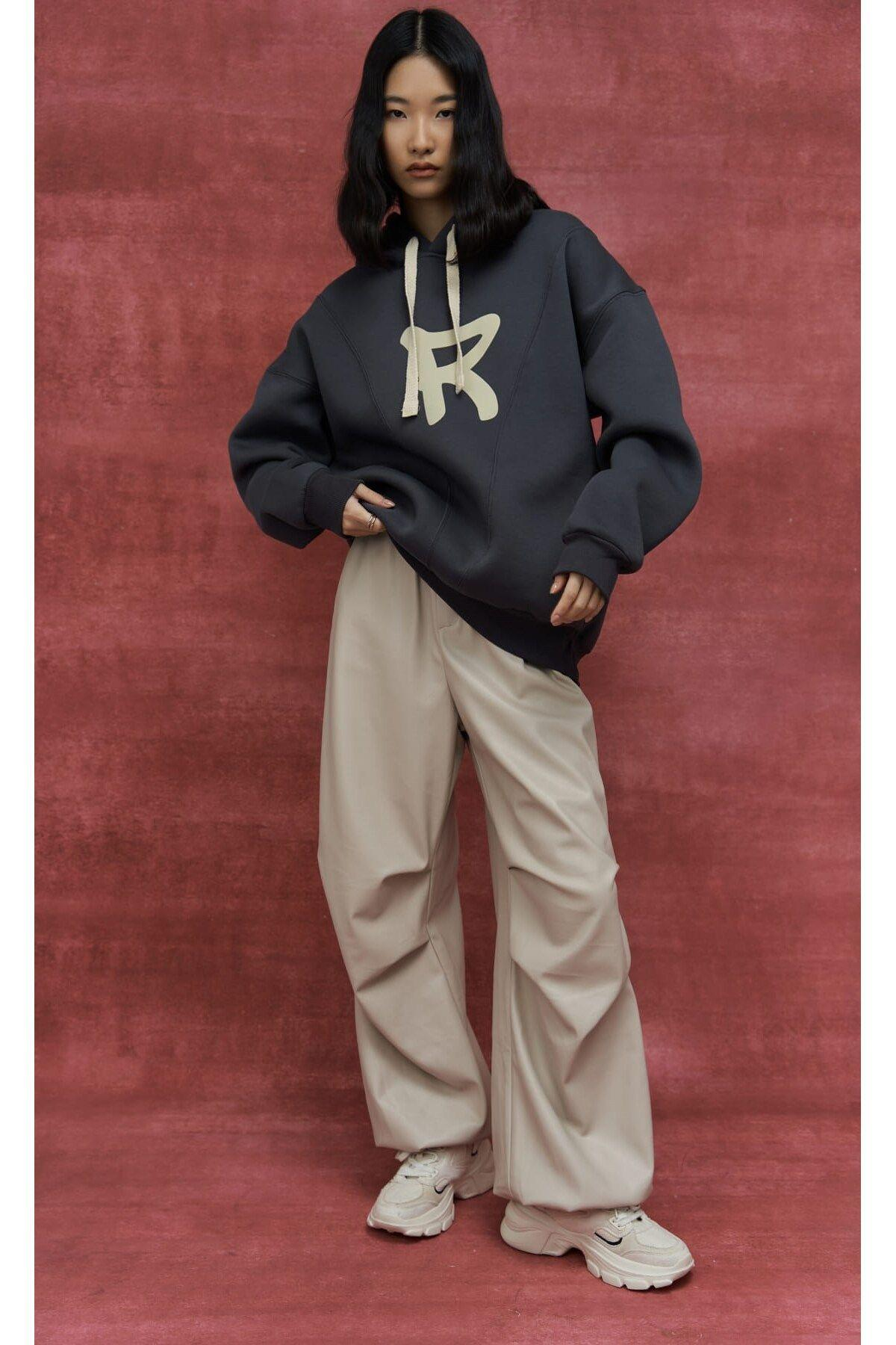 Mai Collection Sawyer Anthracite Oversize Hoodie Sweatshirt