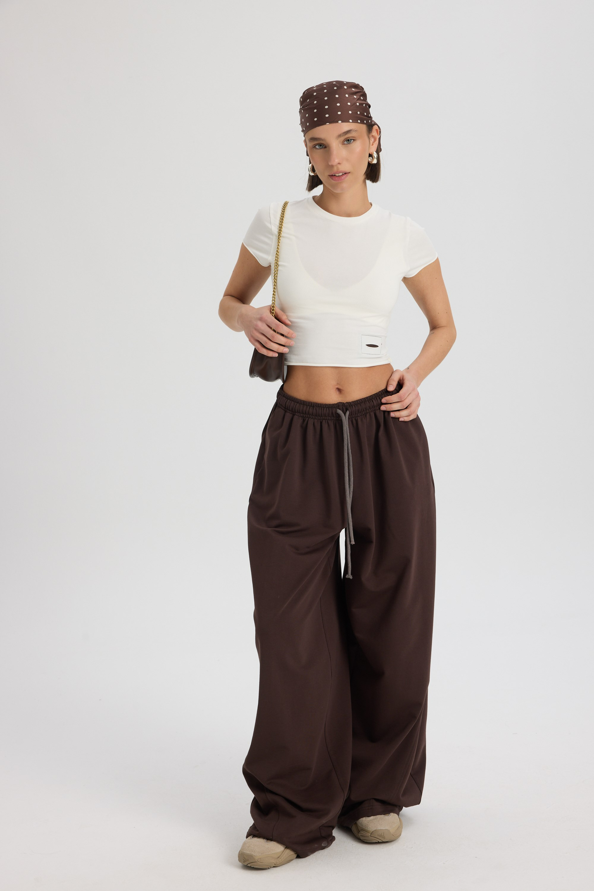 Scarlet Kahve Crop Eşofman Takım