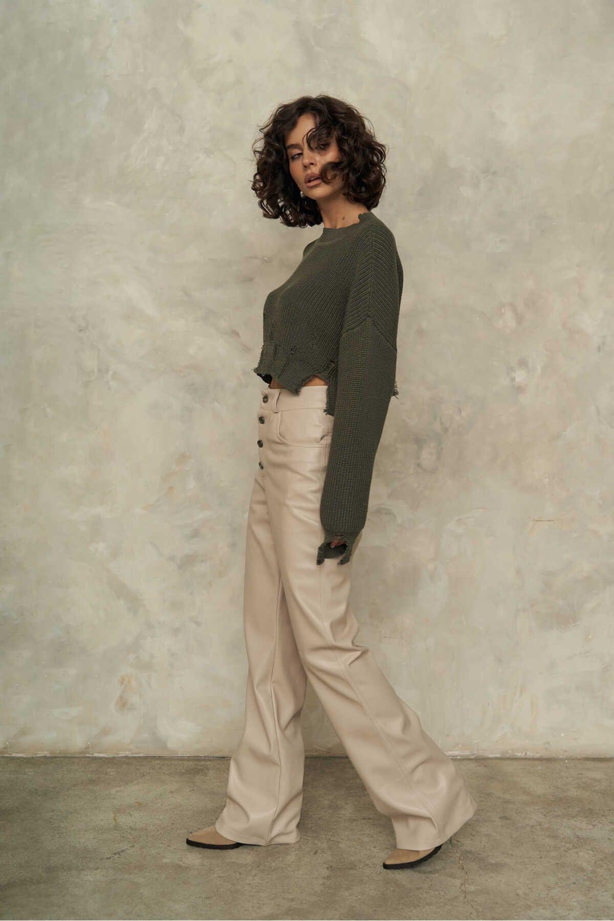 Scott Light Gray Leather Trousers