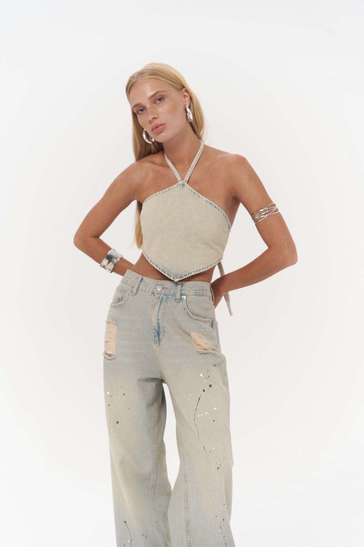 Seday Drity Green Triangle Denim Crop