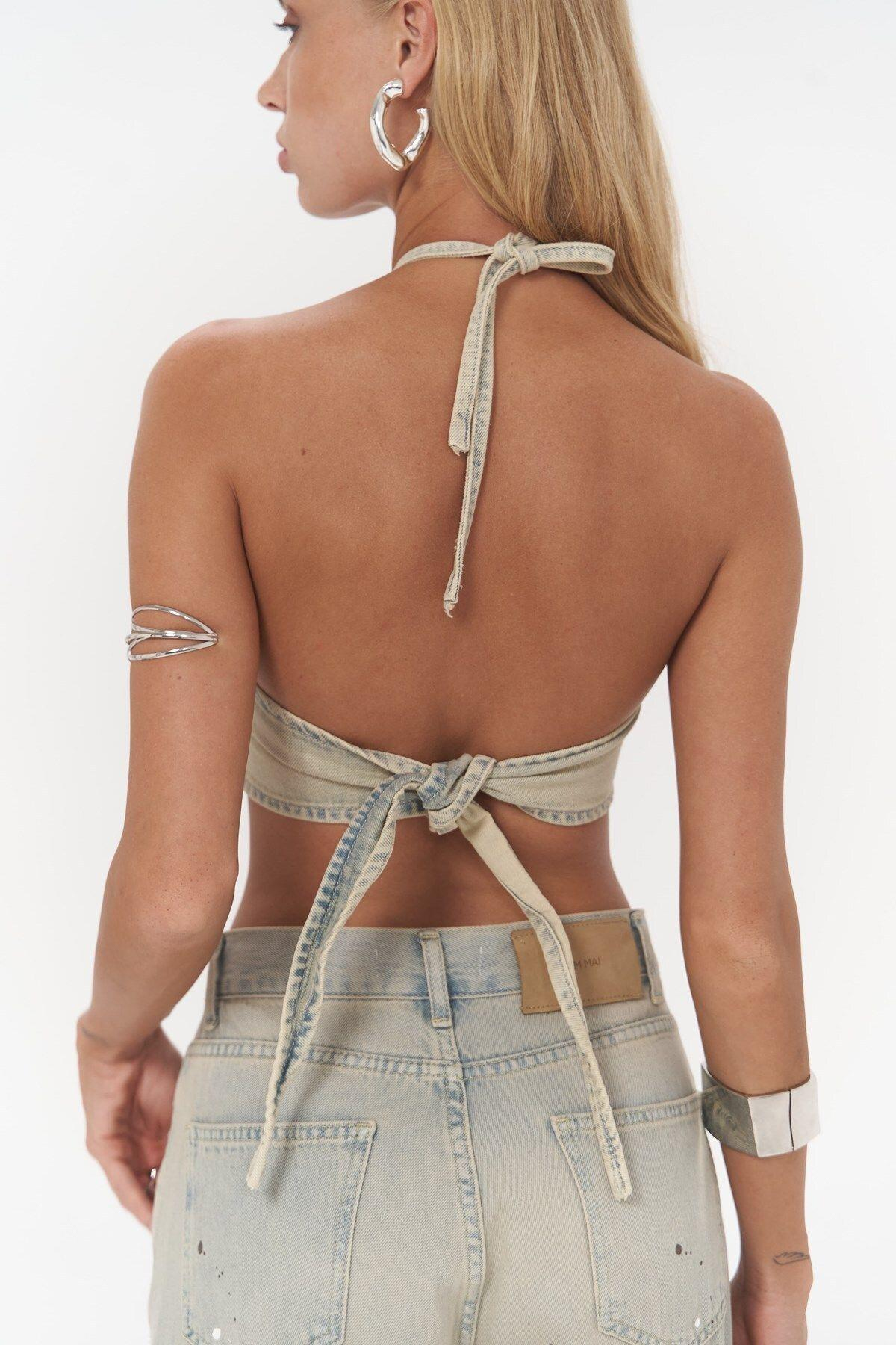 Seday Drity Green Triangle Denim Crop