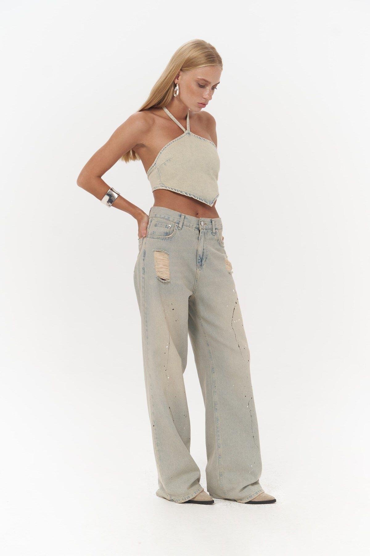 Seday Drity Green Triangle Denim Crop