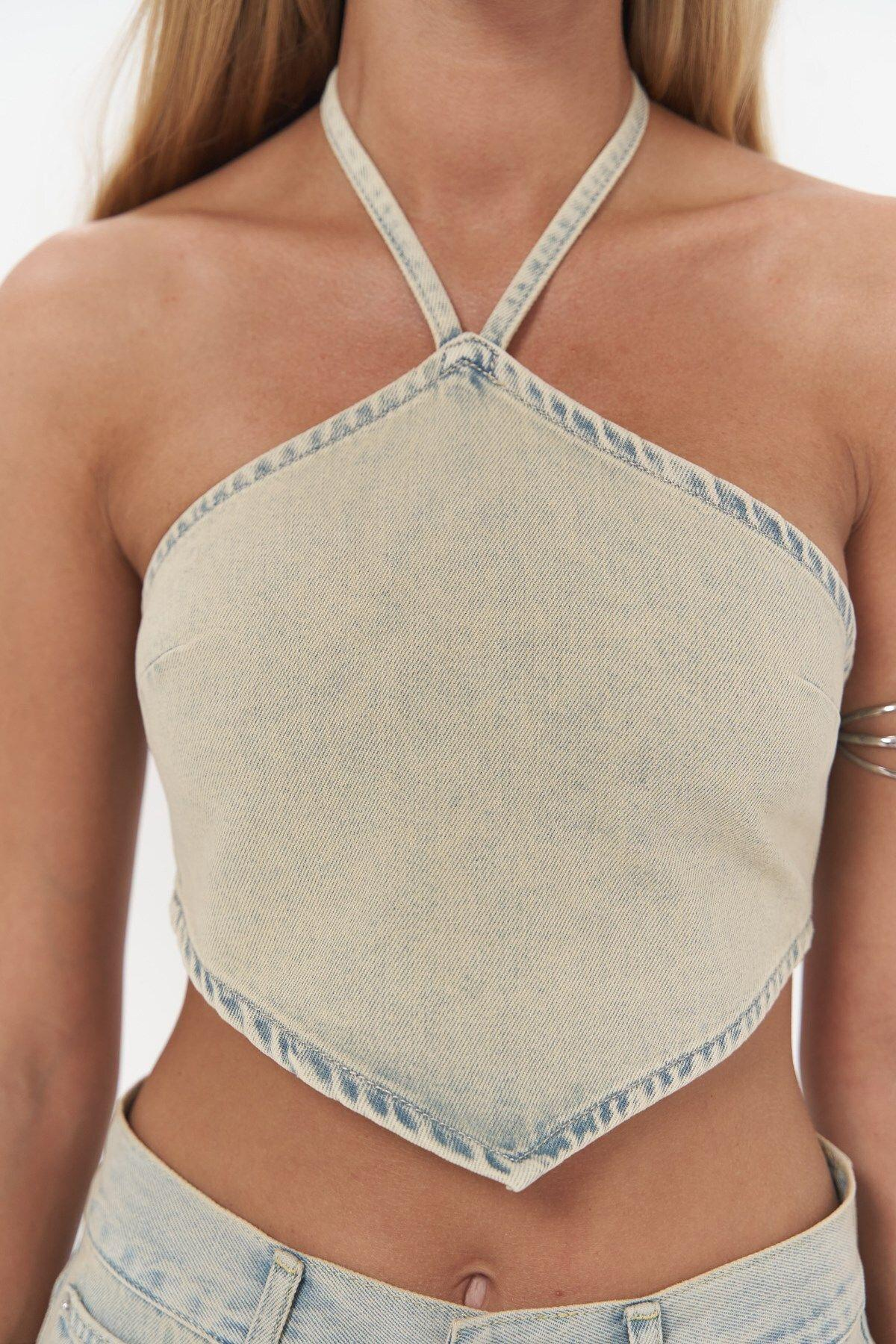 Seday Drity Green Triangle Denim Crop