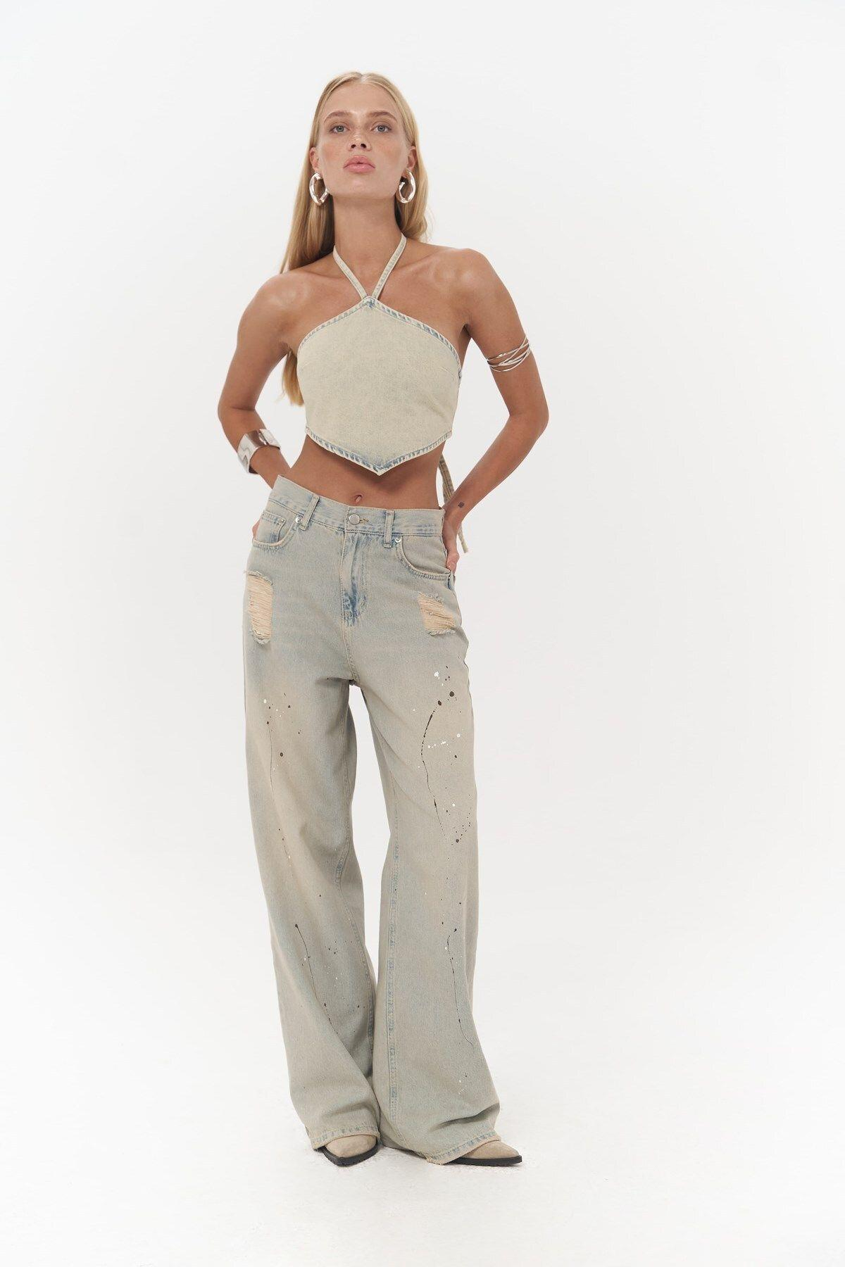 Seday Drity Green Triangle Denim Crop