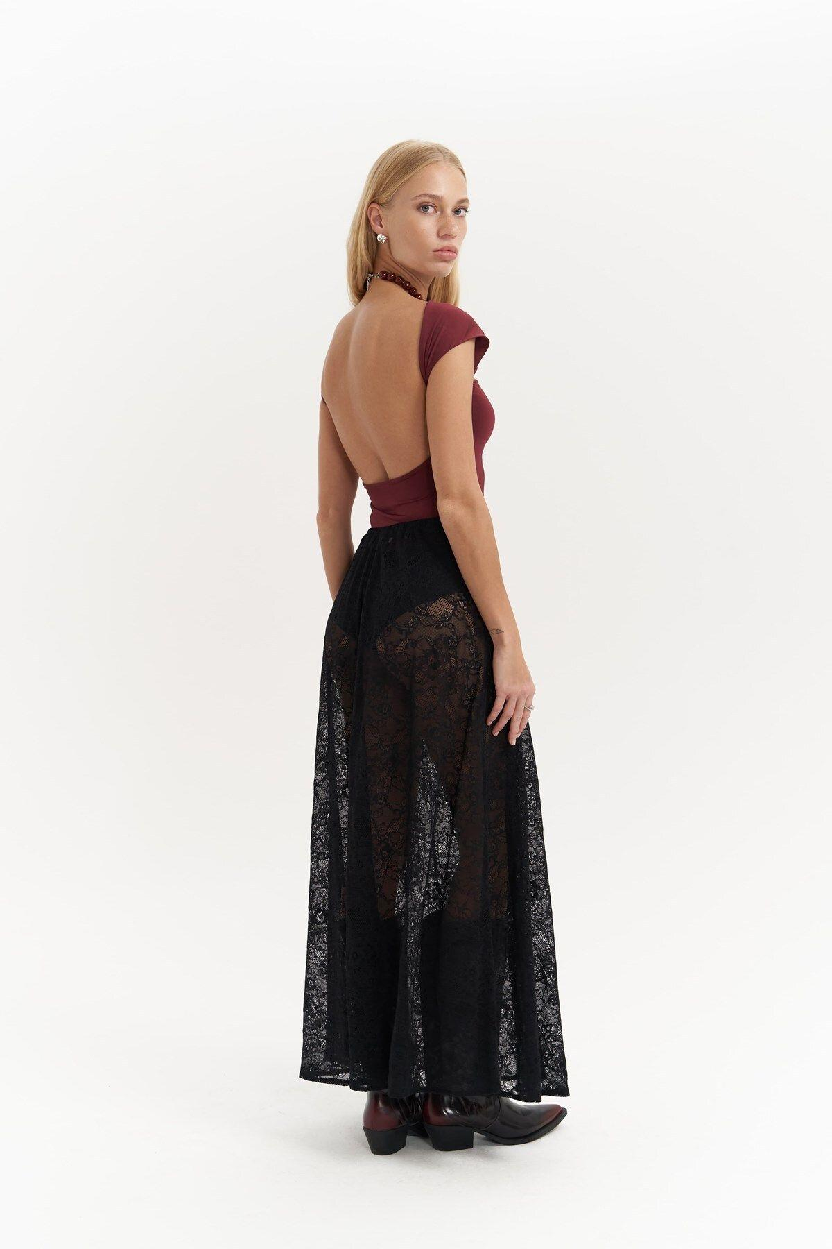Seena Black Long Lace Skirt