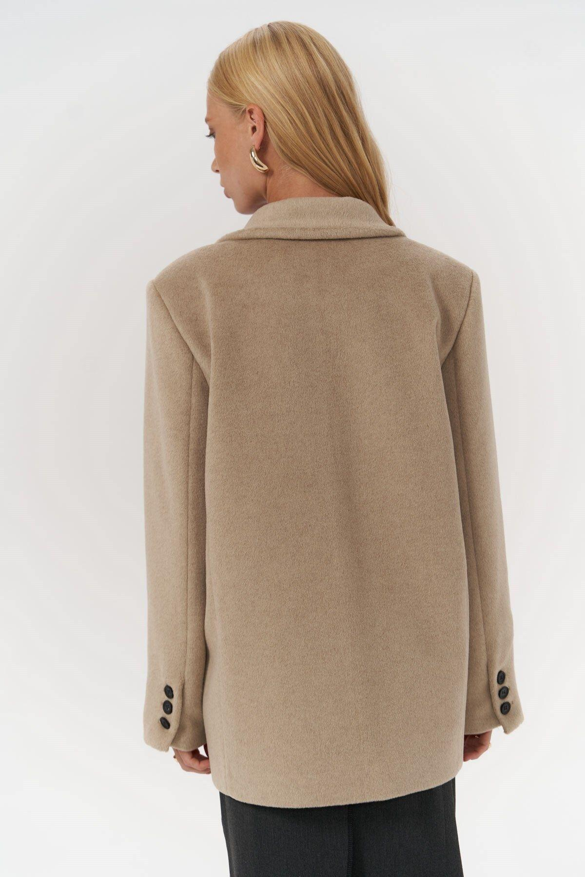 Seljord Dark Beige Blazer with Collar Detail