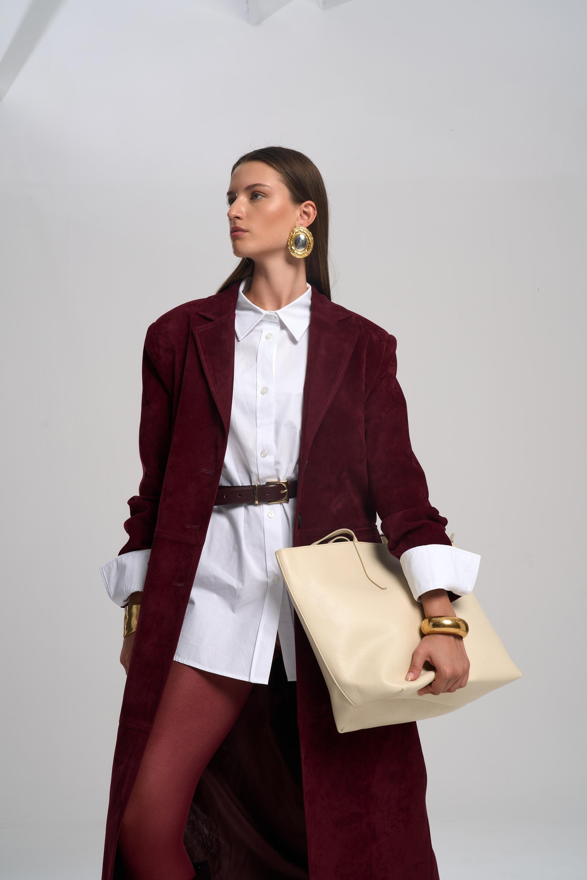 Selva Masculine Uzun Bordo Trençkot