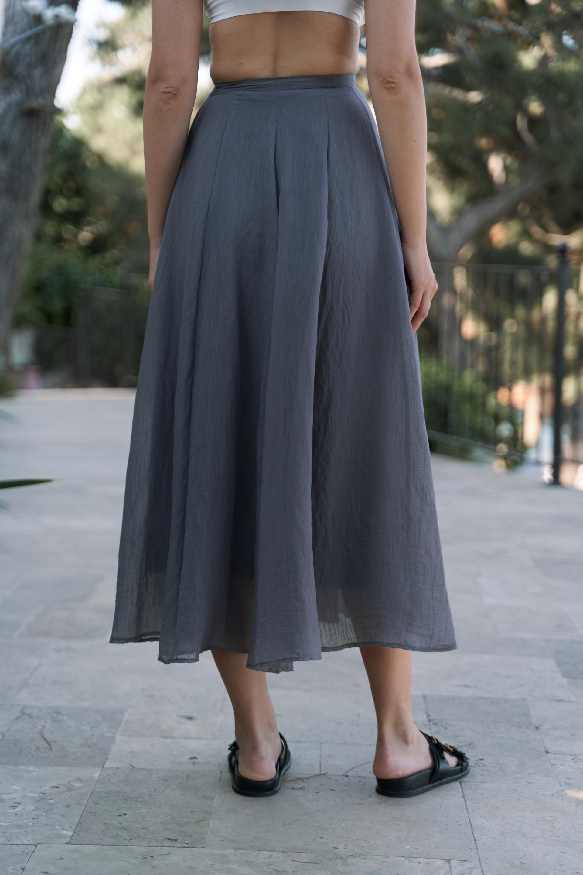 Seonag Volanlı Antrasit Uzun Etek