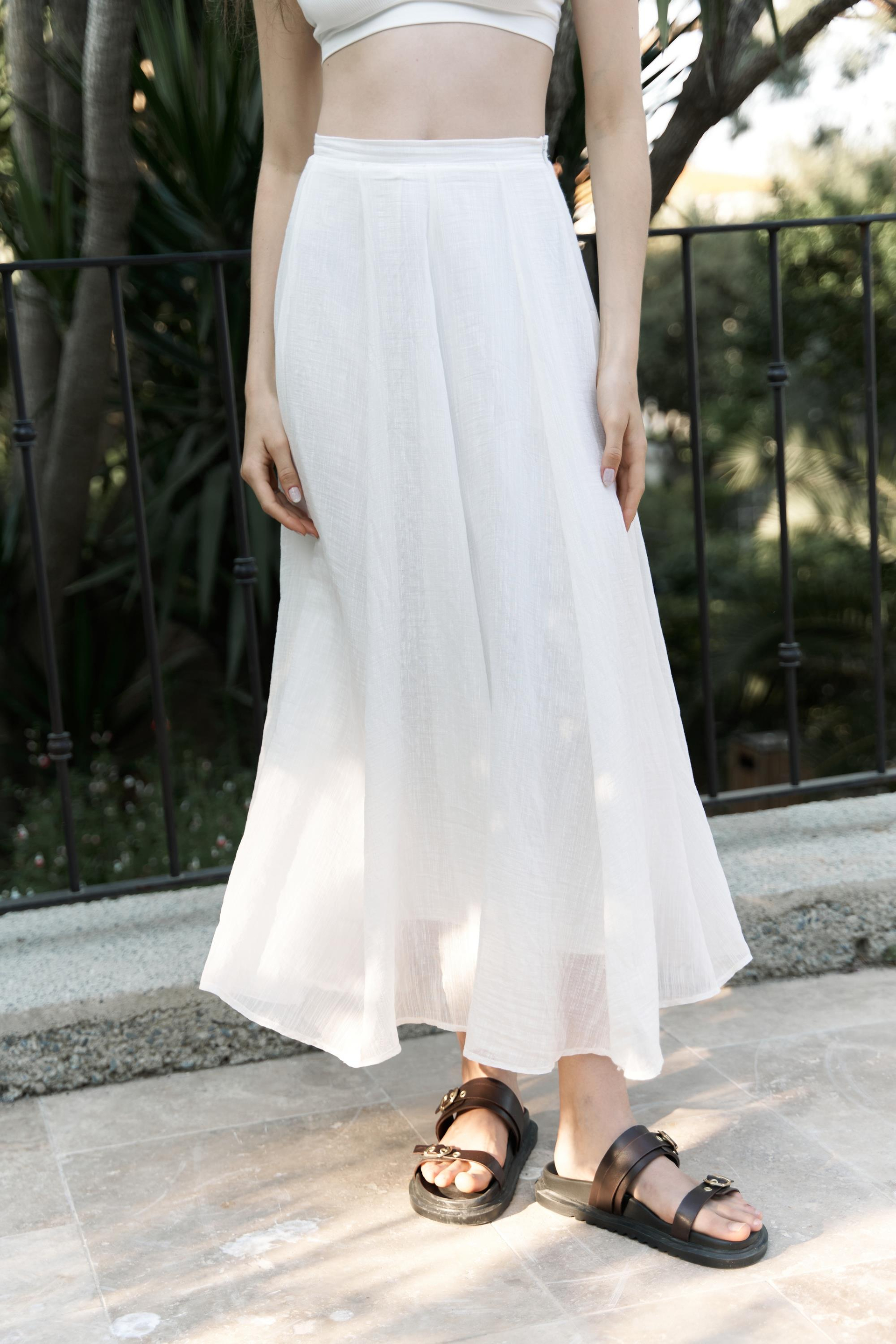 Seonag Volanlı Ekru Uzun Etek