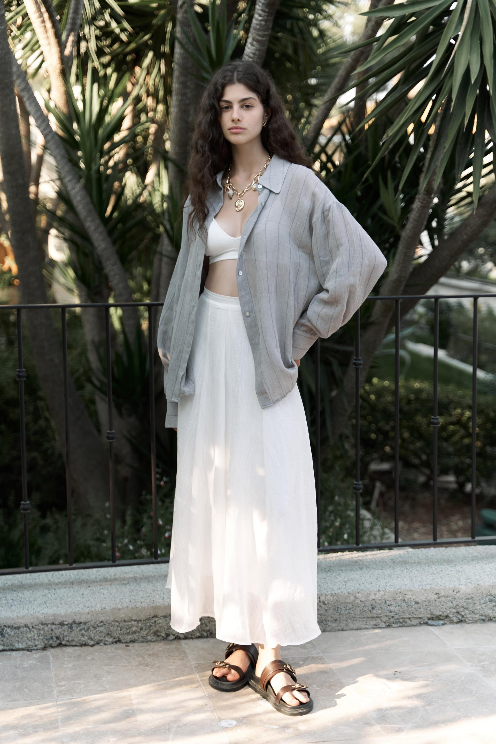 Seonag Volanlı Ekru Uzun Etek