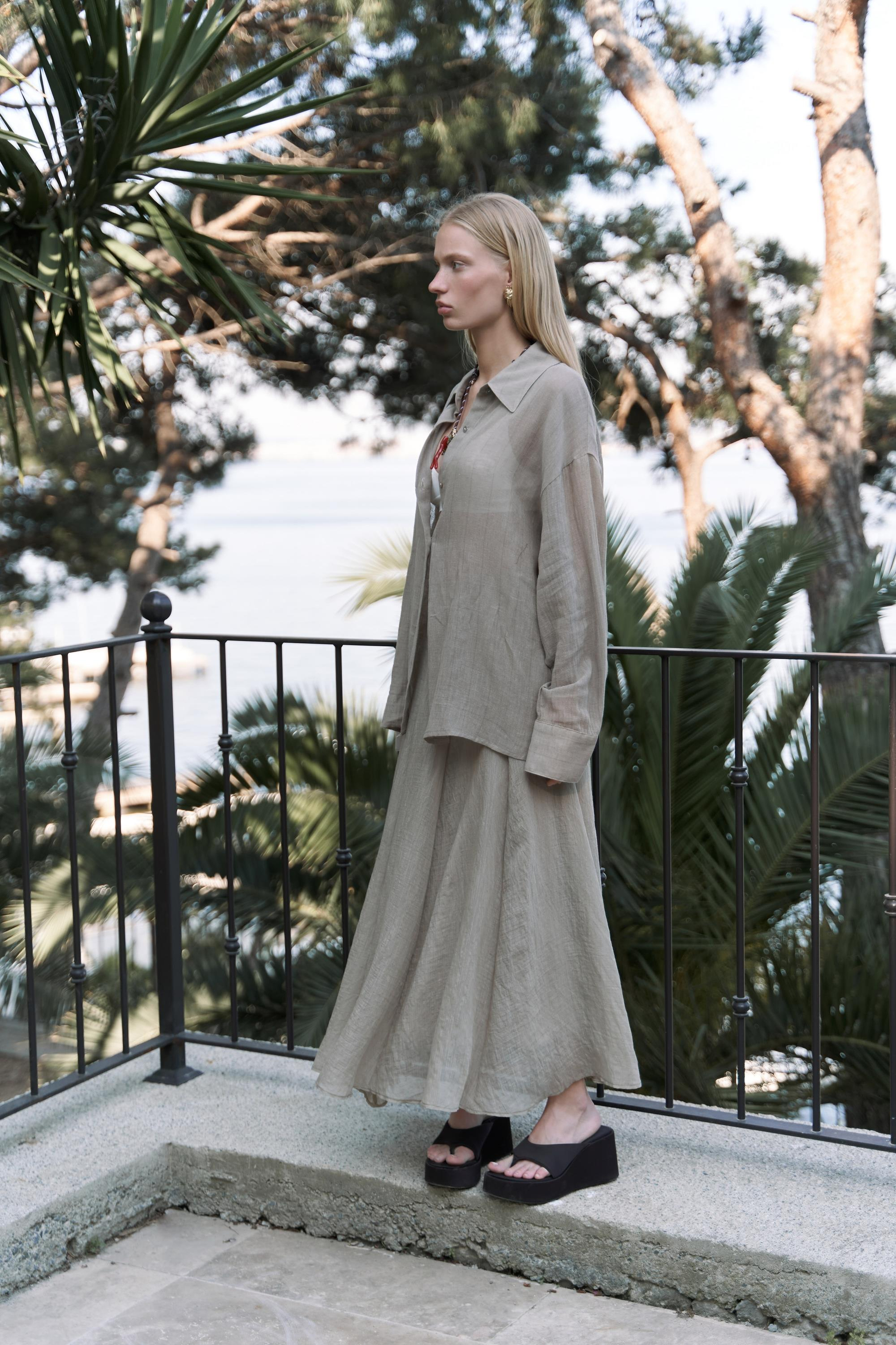 Seonag Volanlı Haki Uzun Etek