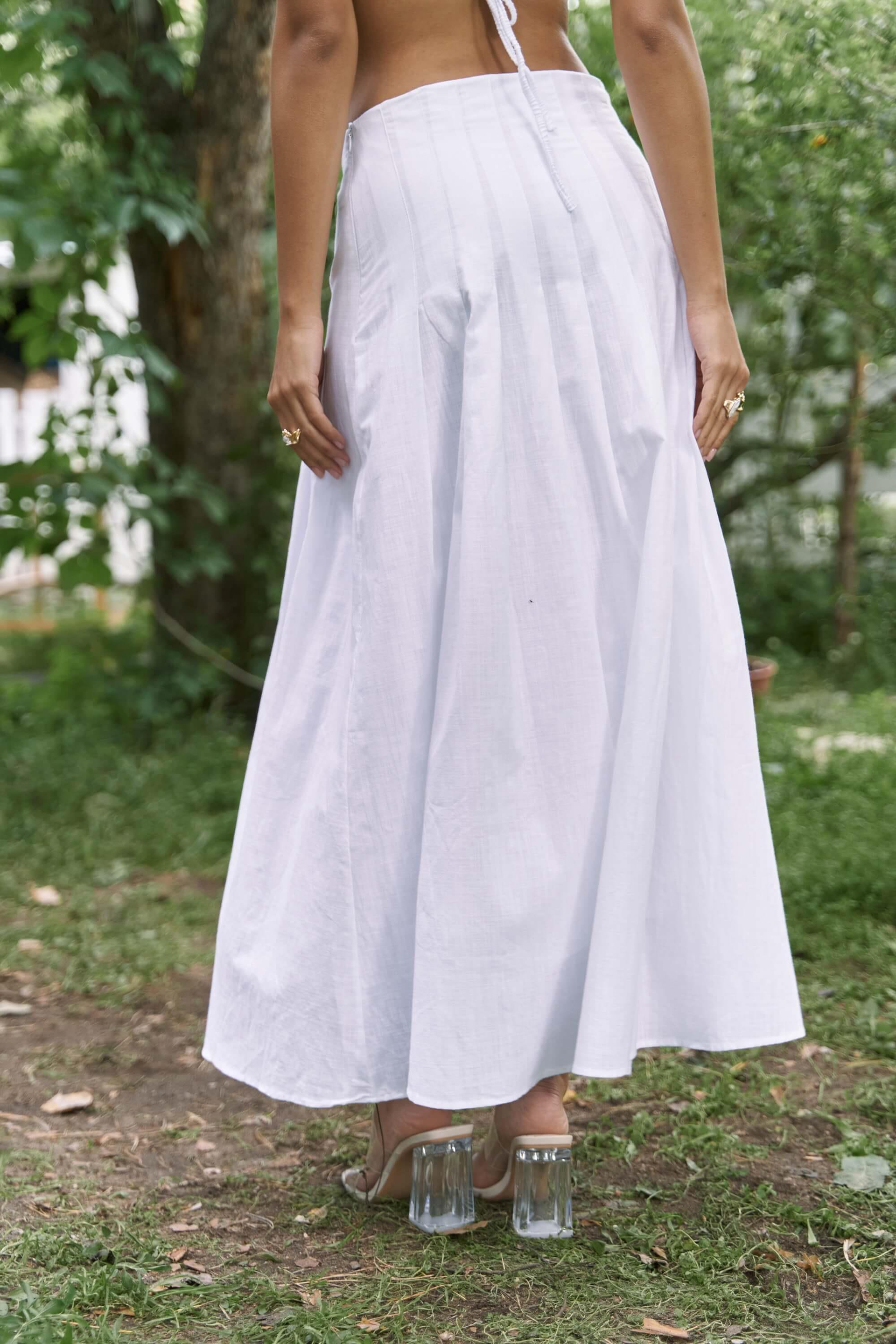 Sera Pile Detay Beyaz Uzun Etek