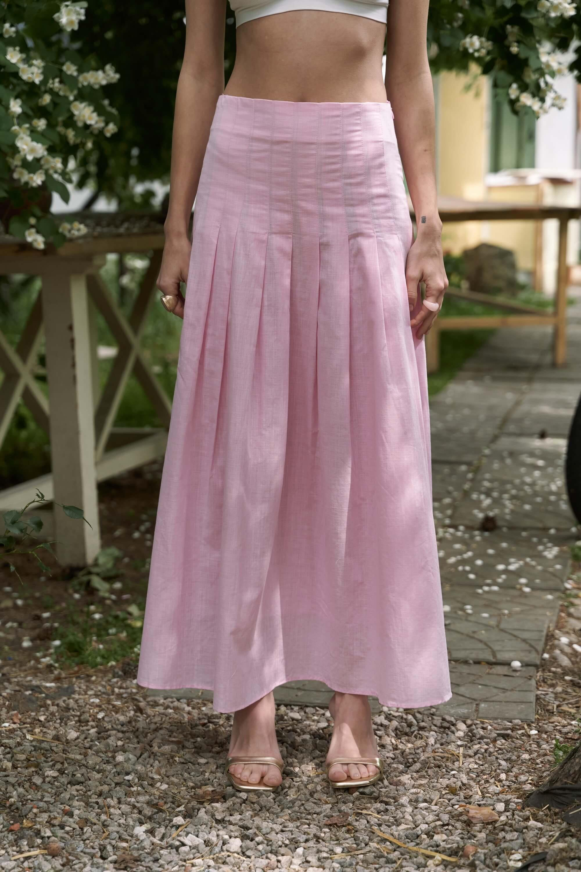 Sera Pile Detay Pembe Uzun Etek