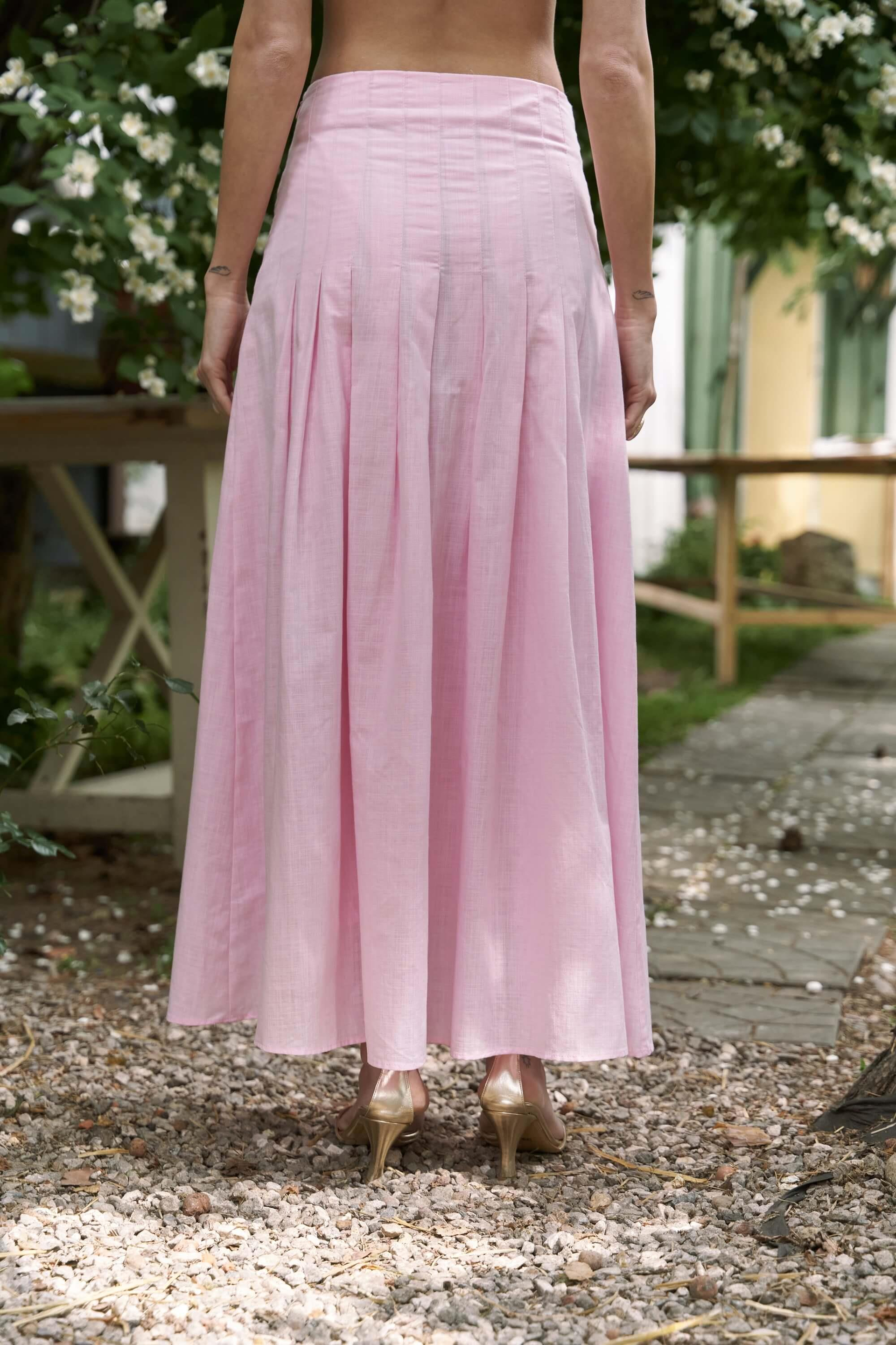 Sera Pile Detay Pembe Uzun Etek