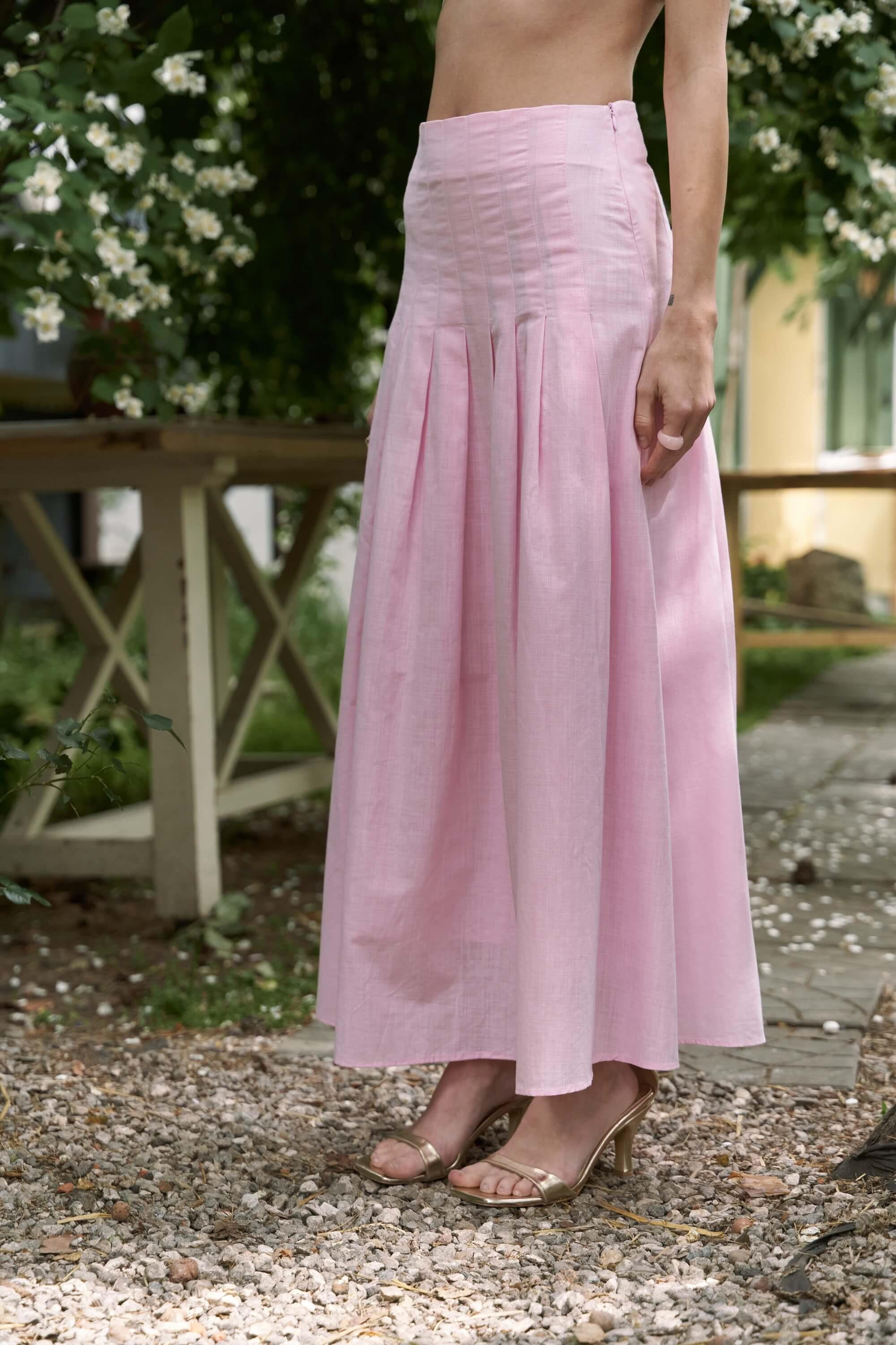 Sera Pile Detay Pembe Uzun Etek