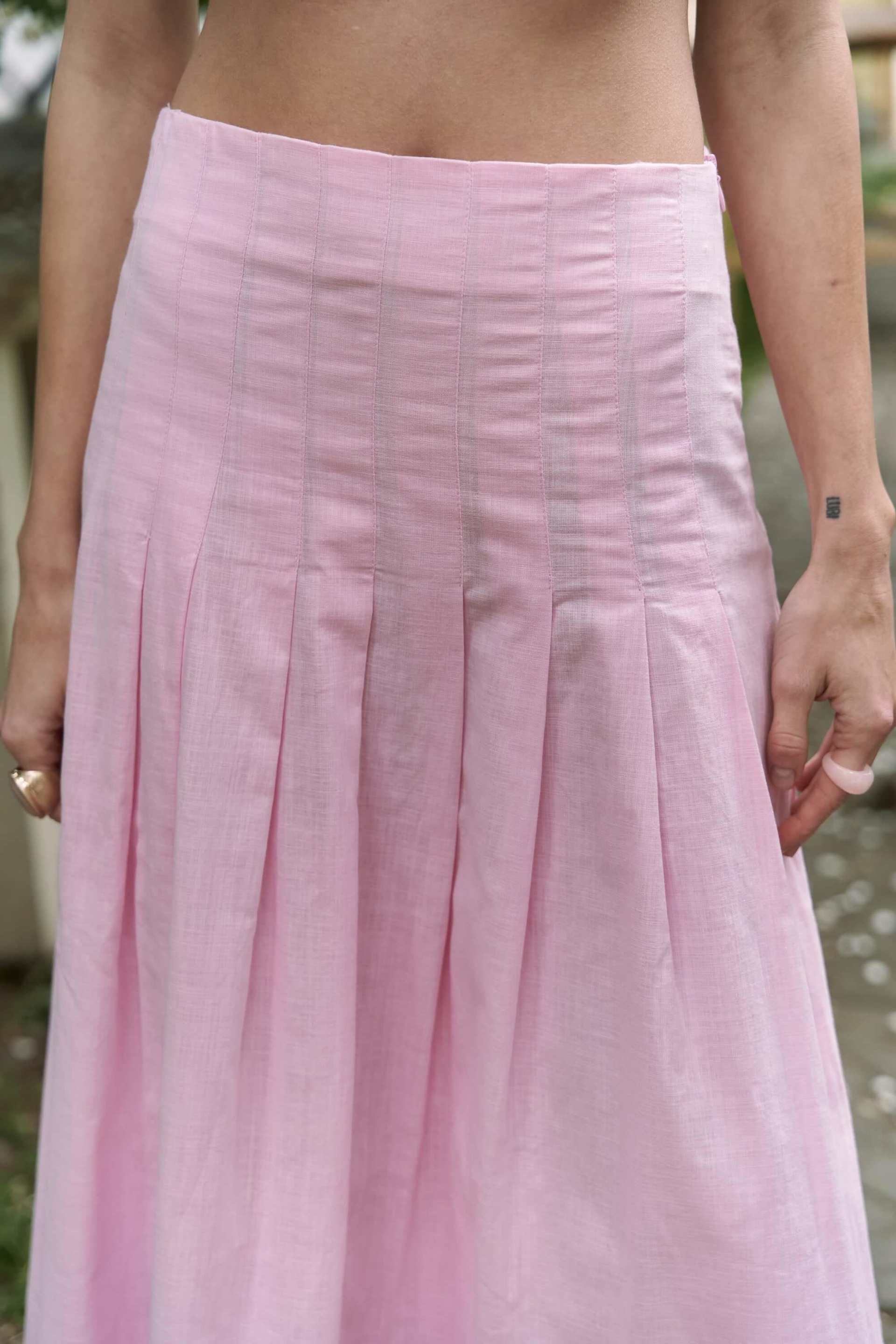 Sera Pile Detay Pembe Uzun Etek