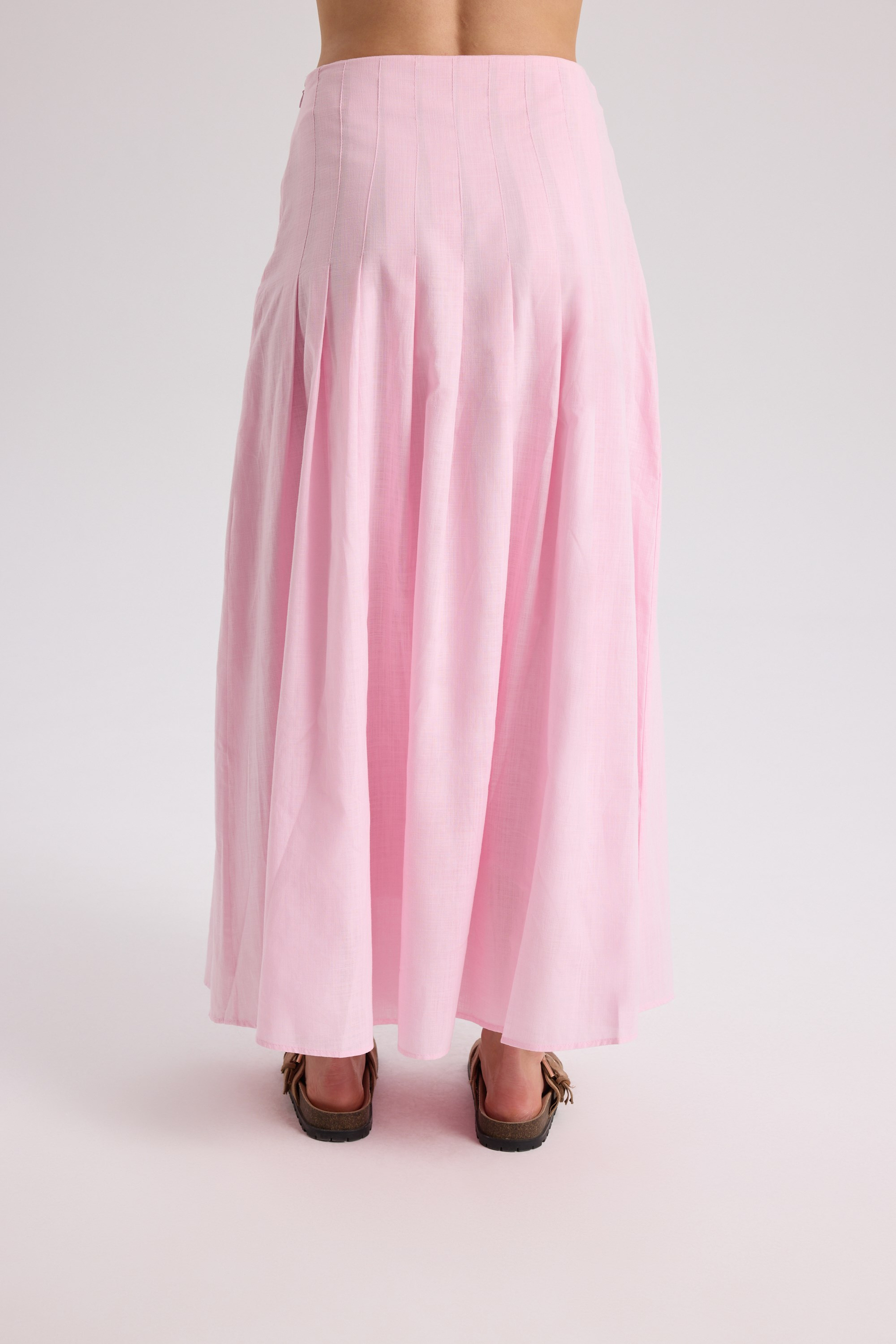 Sera Pleated Detail Pink Long Skirt