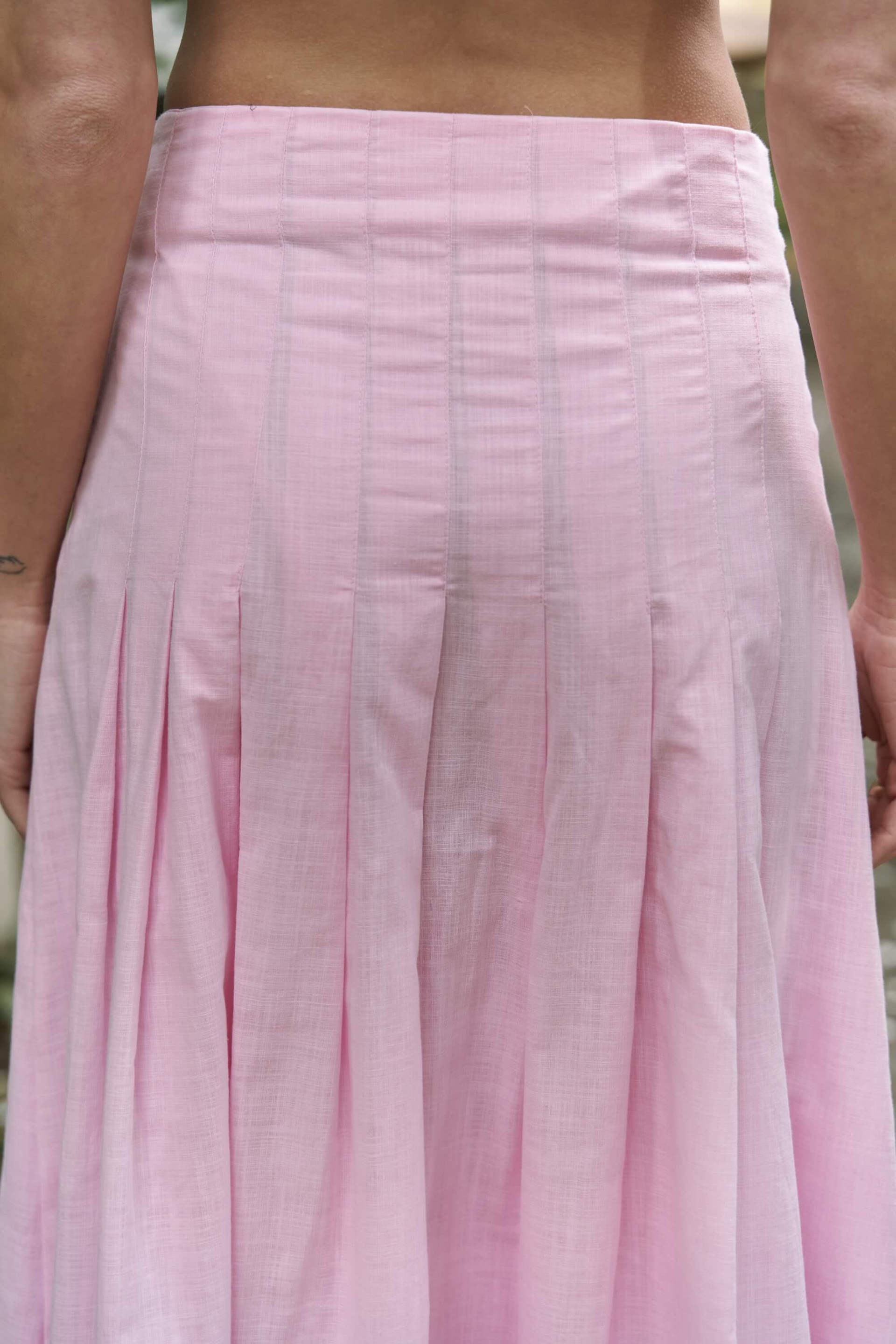 Sera Pile Detay Pembe Uzun Etek