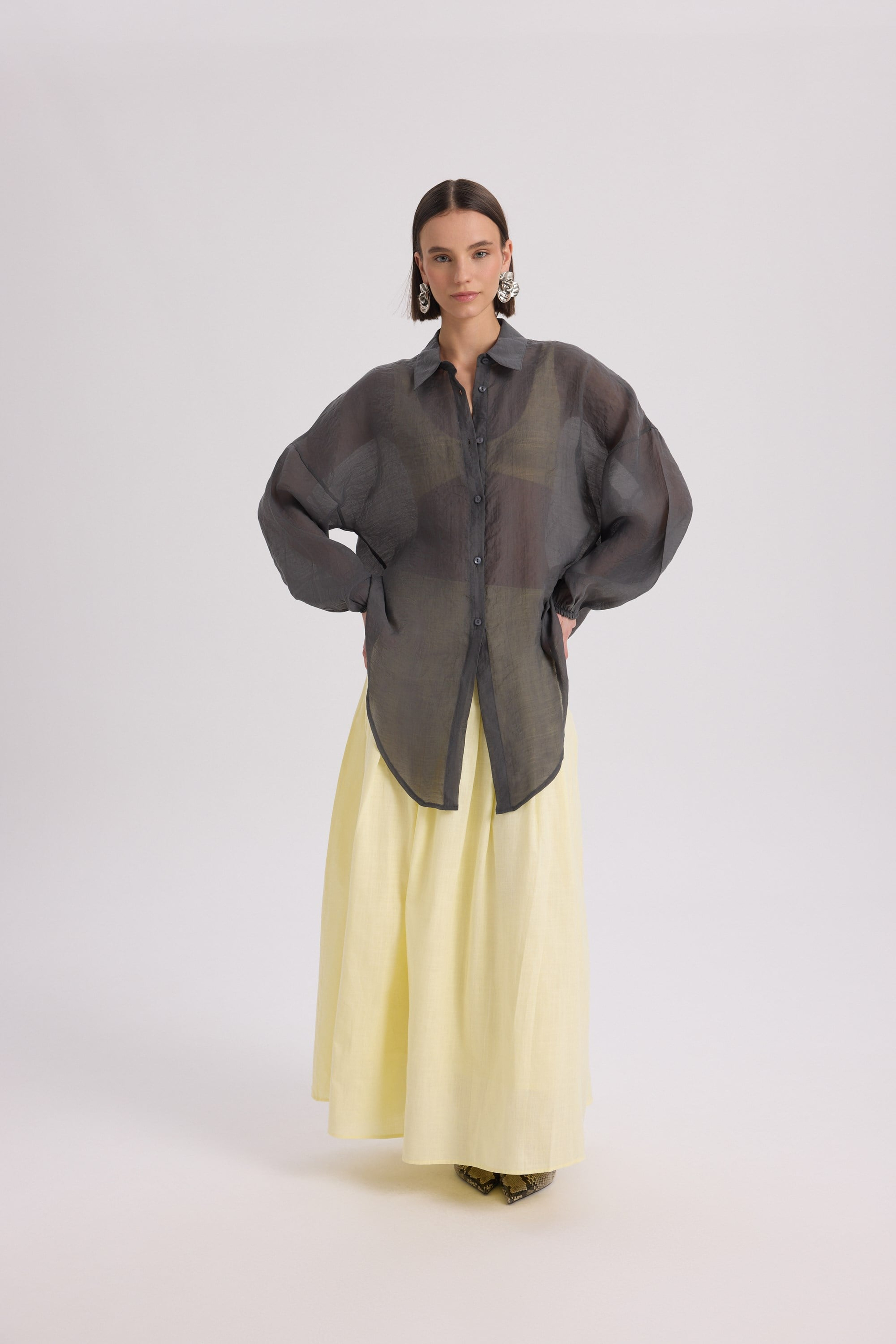 Sera Pleated Detail Yellow Long Skirt