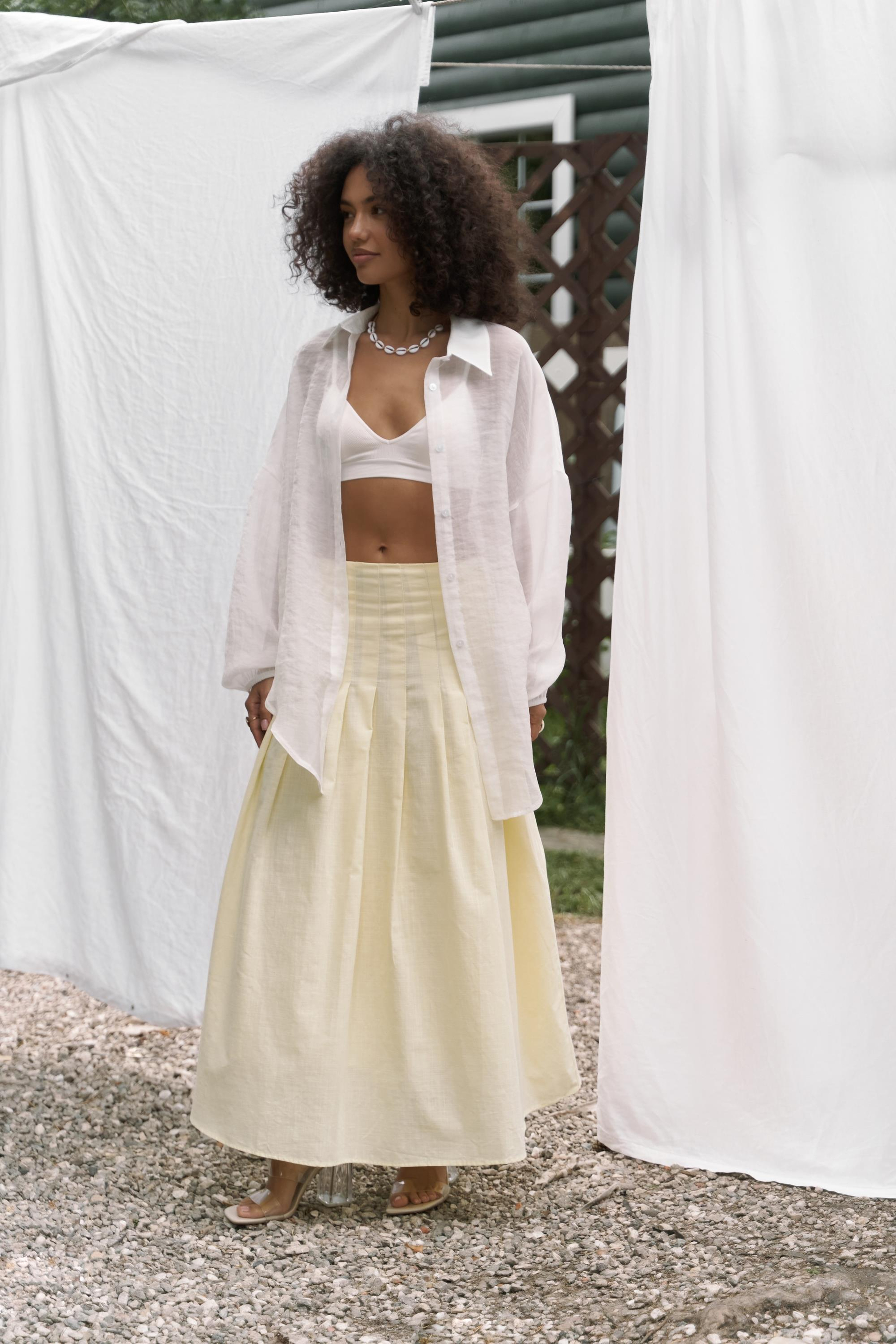 Sera Pile Detay Sarı Uzun Etek