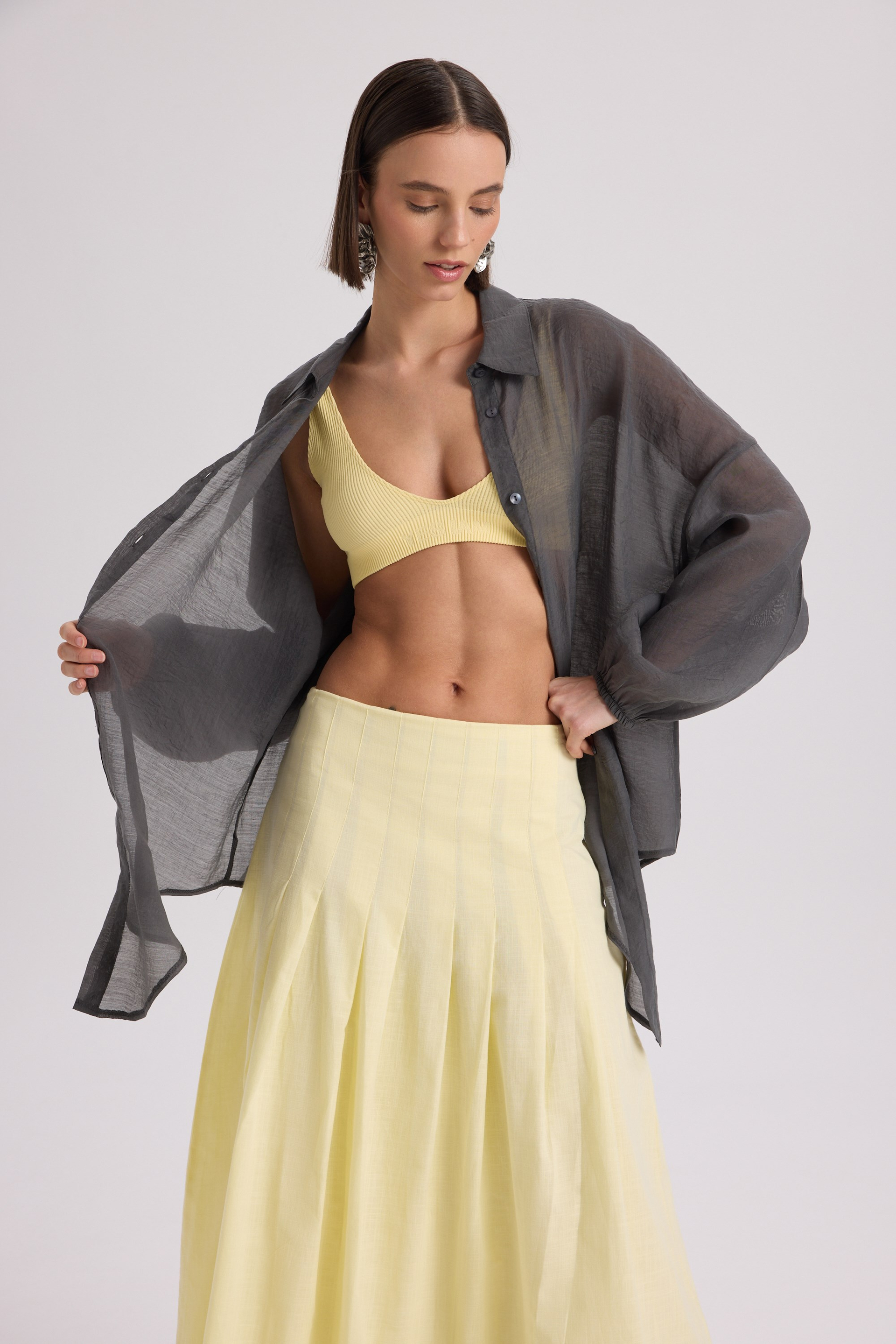 Sera Pleated Detail Yellow Long Skirt