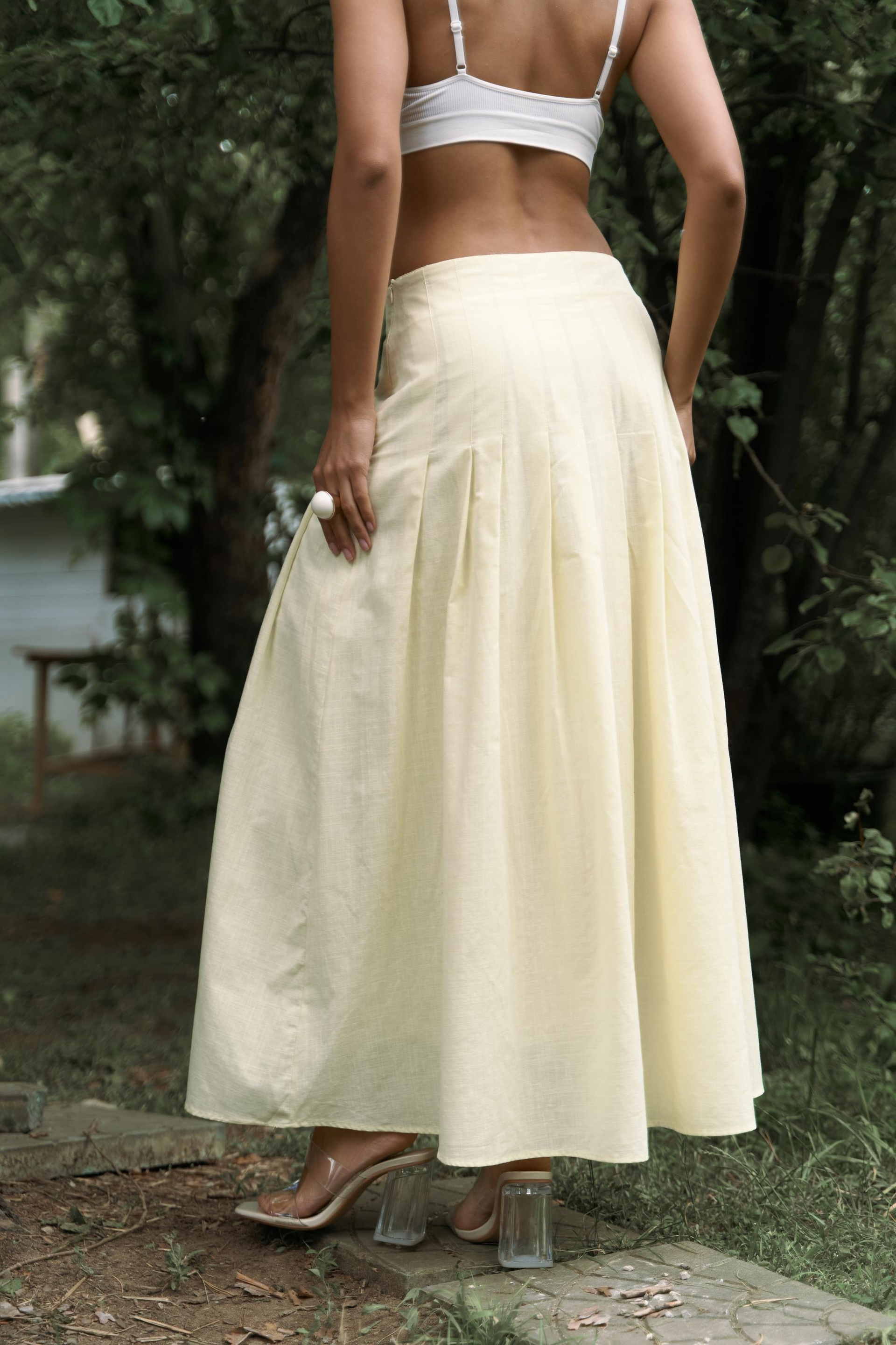 Sera Pile Detay Sarı Uzun Etek