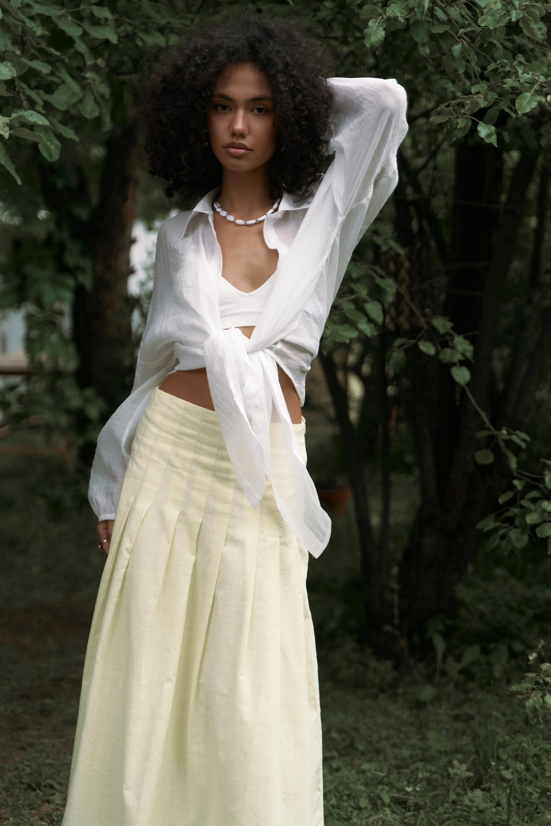 Sera Pile Detay Sarı Uzun Etek