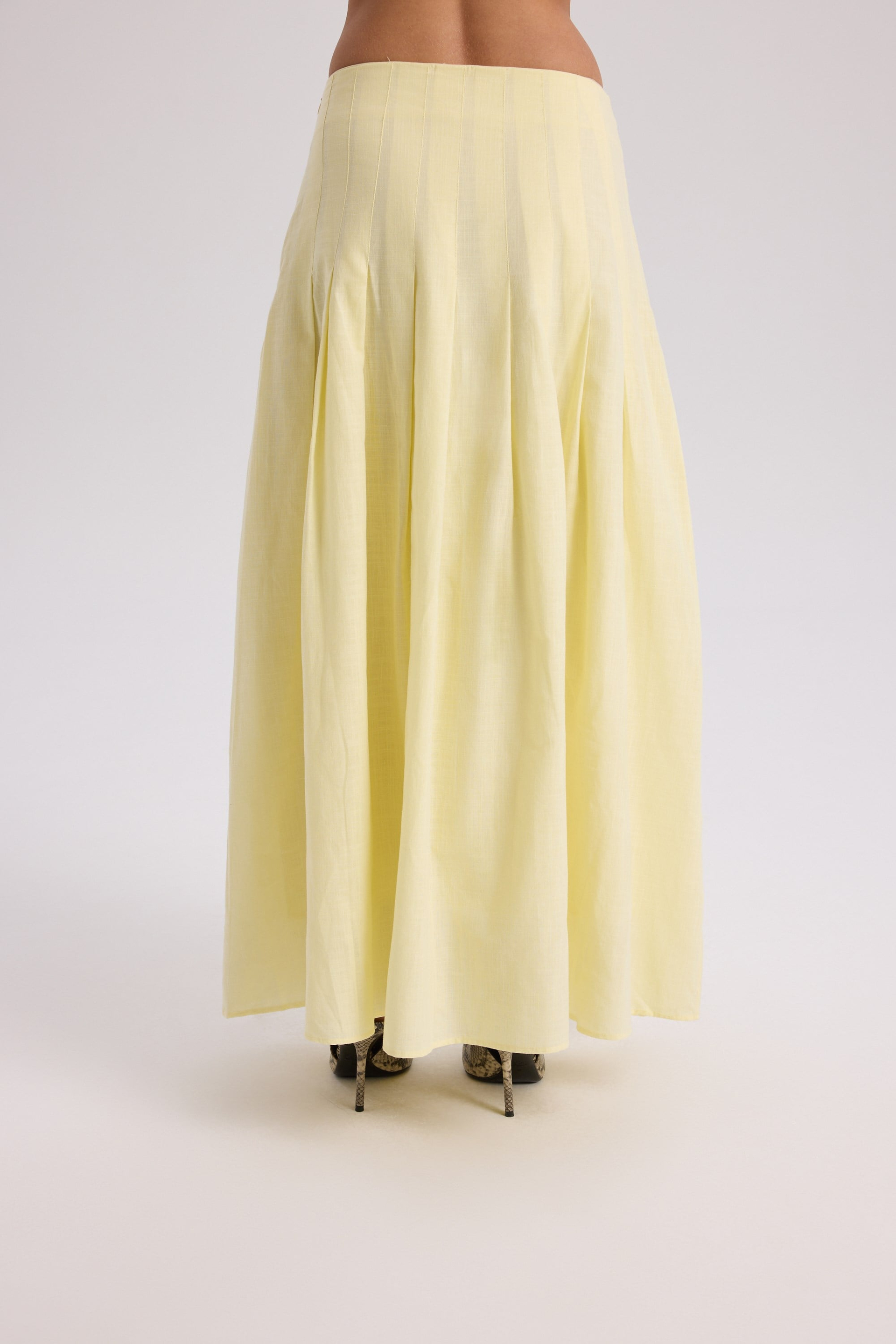 Sera Pleated Detail Yellow Long Skirt