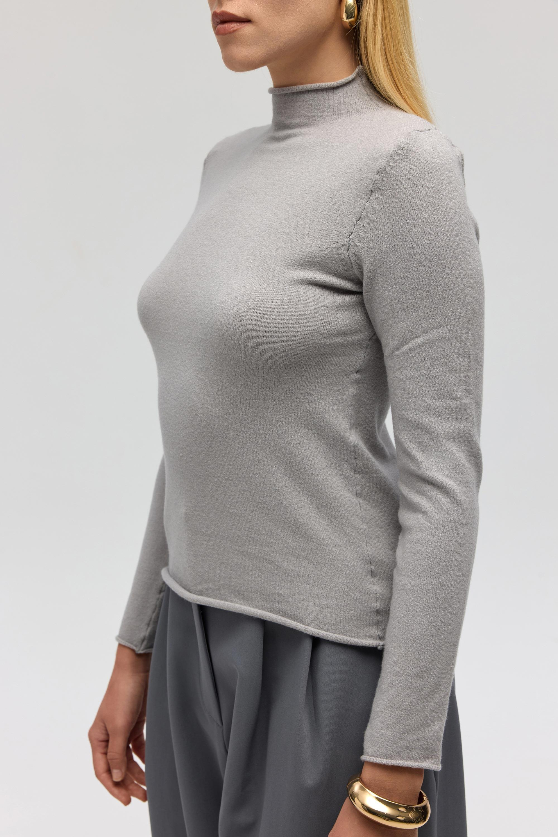 Serina Balıkçı Yaka Gri İnce Triko
