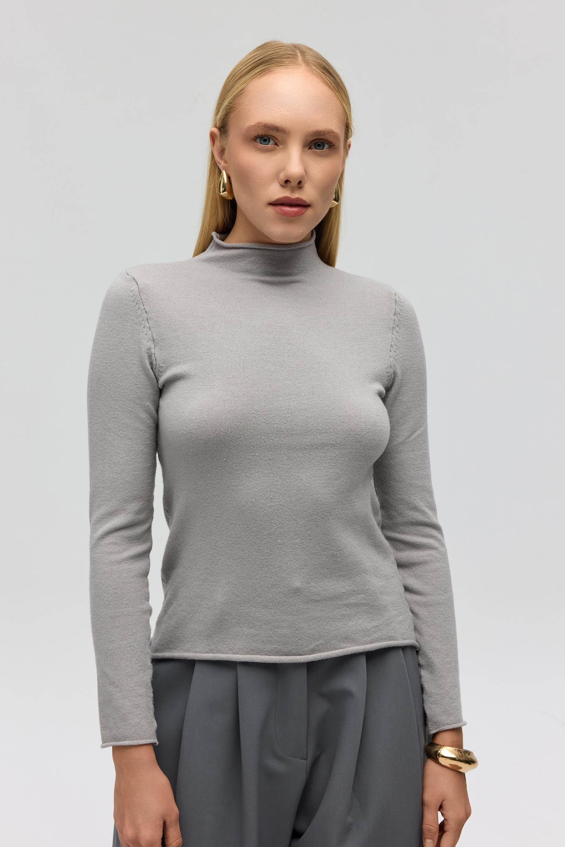 Serina Balıkçı Yaka Gri İnce Triko