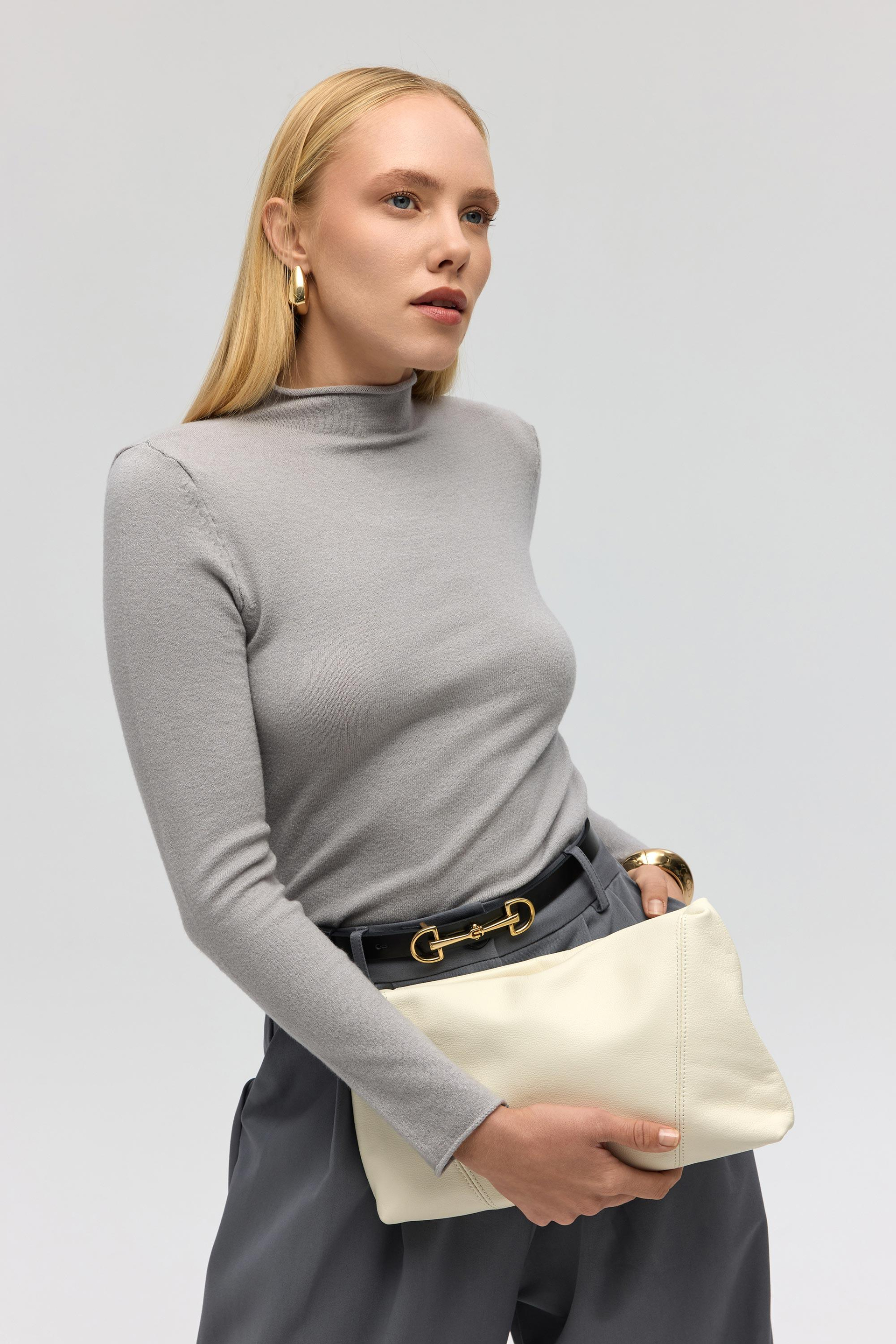 Serina Balıkçı Yaka Gri İnce Triko