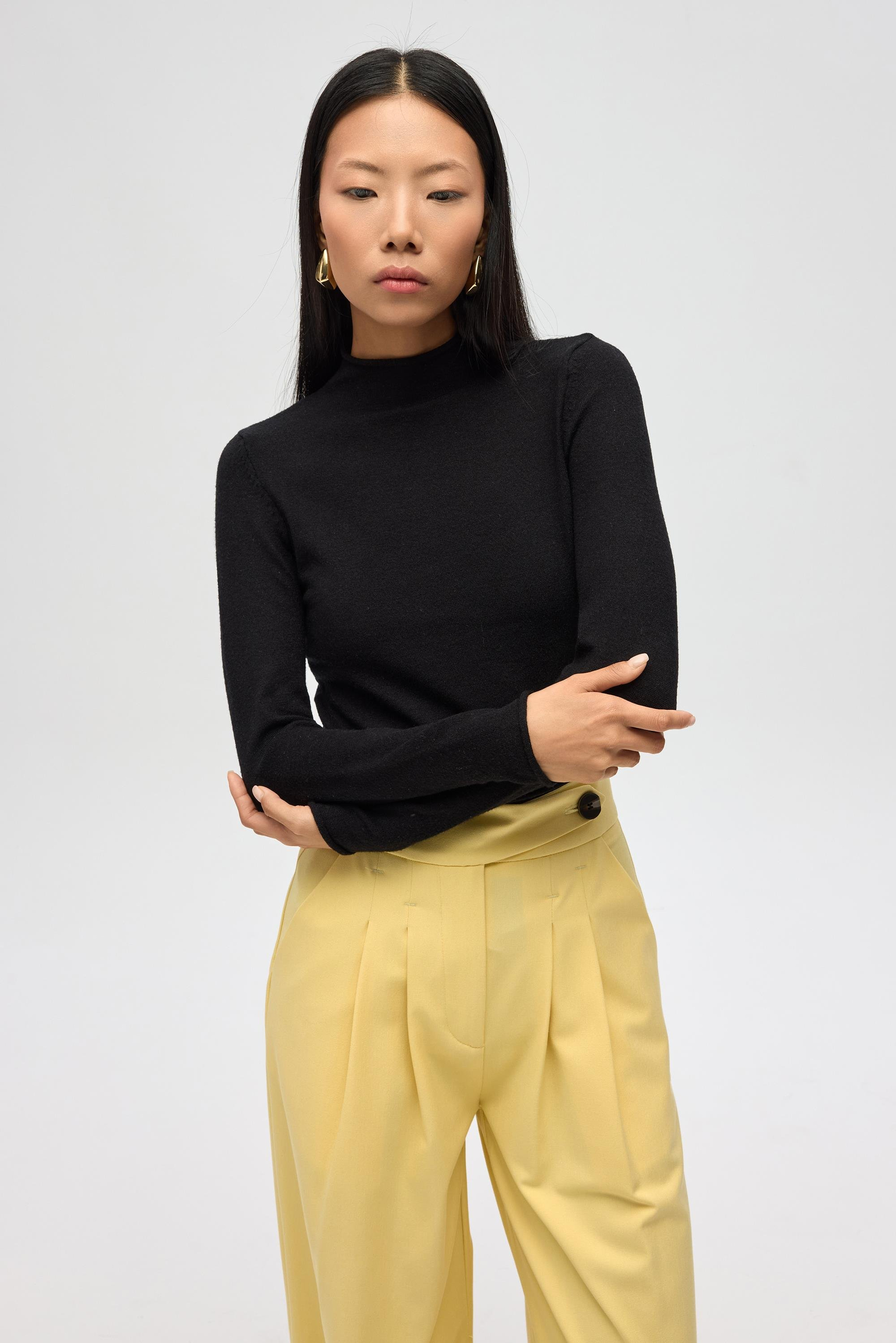 Serina Balıkçı Yaka Siyah İnce Triko