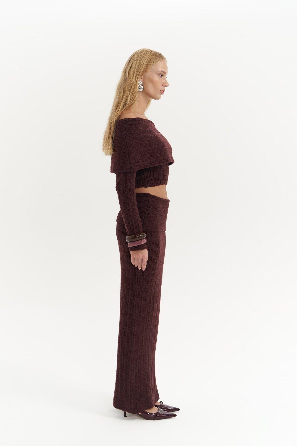 Sevara Burgundy Blouse&Skirt Knit Set