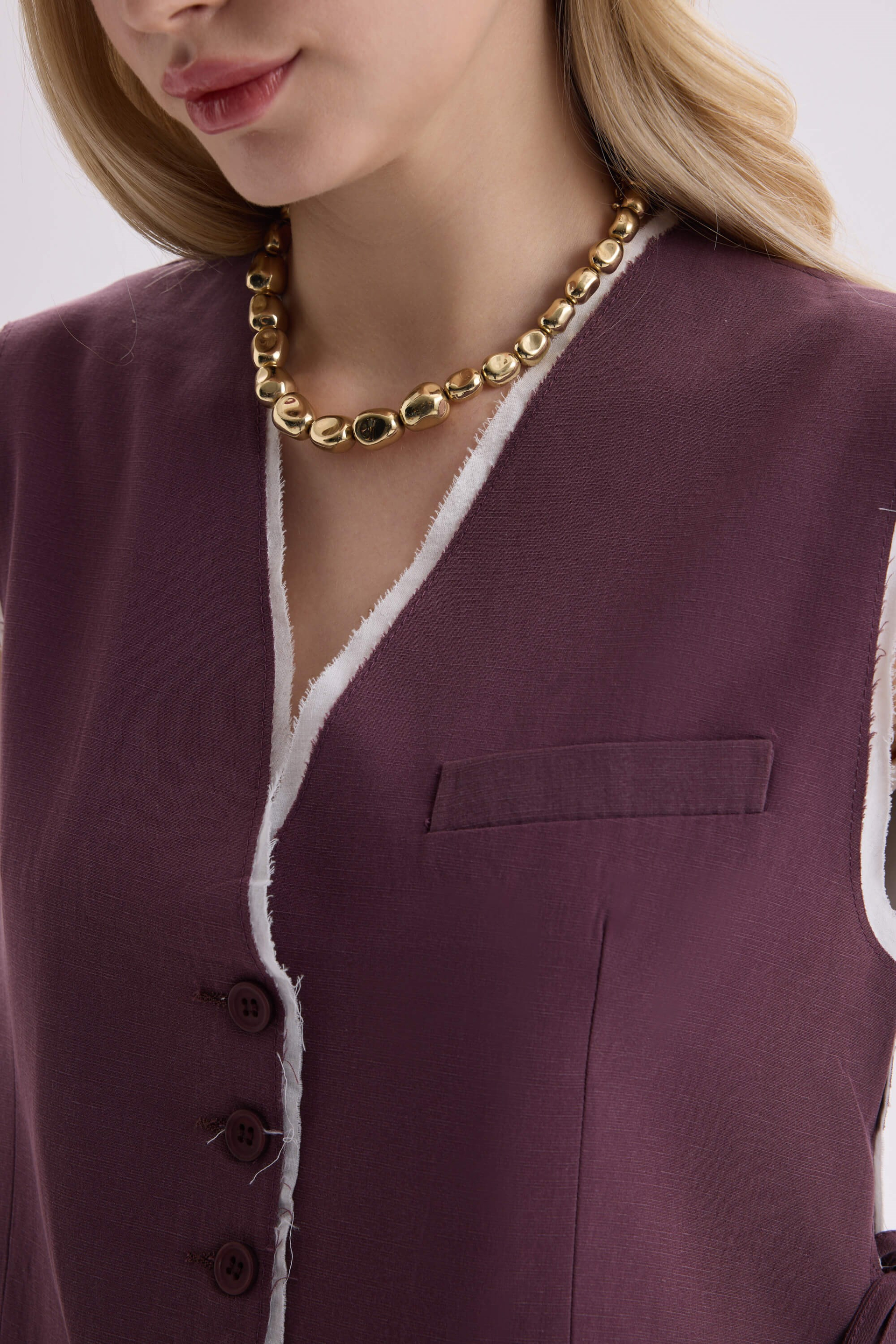 Shonas Lace-Up Detail Burgundy Vest Pants Set