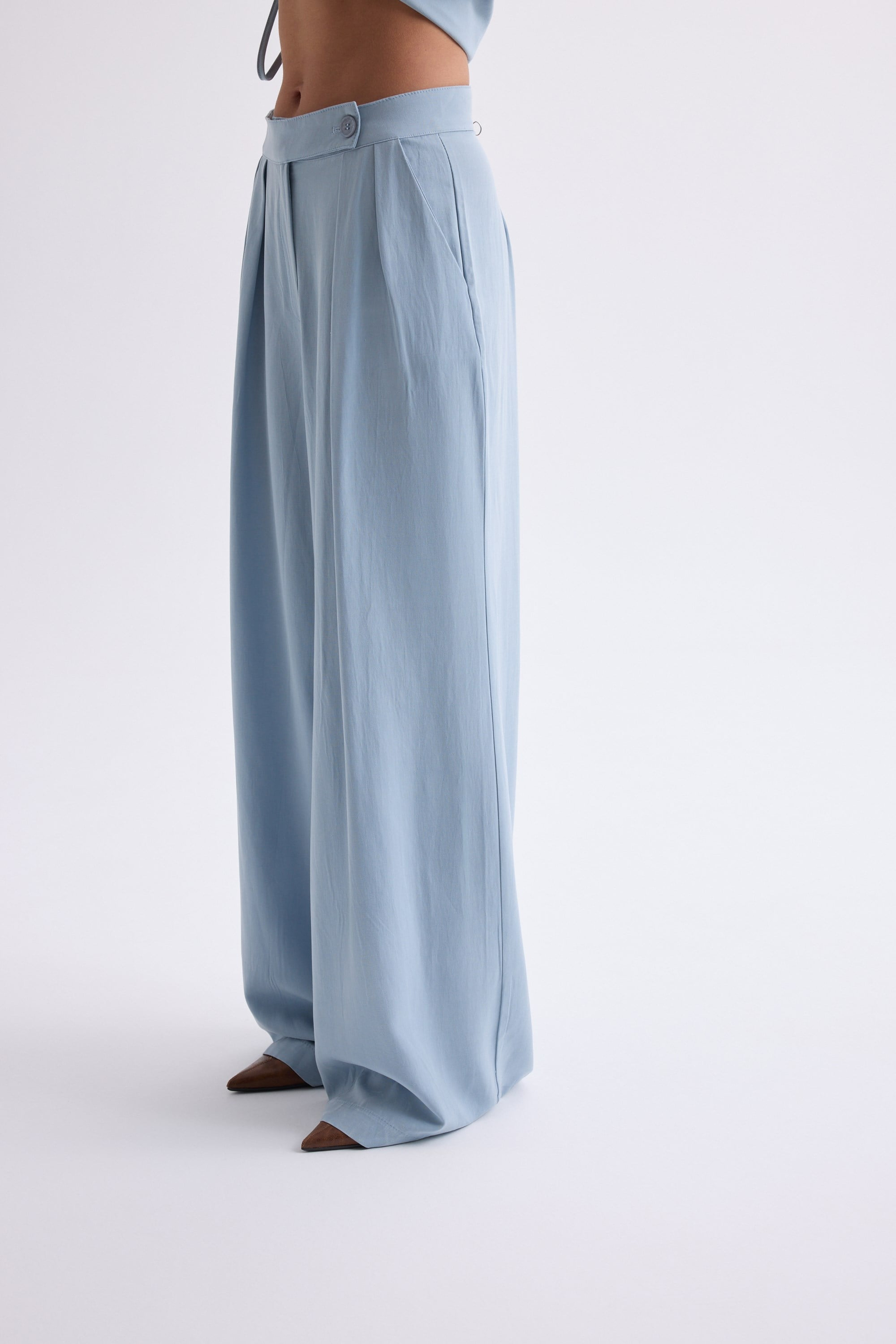 Shonas Lace-Up Detail Blue Vest Pants Set