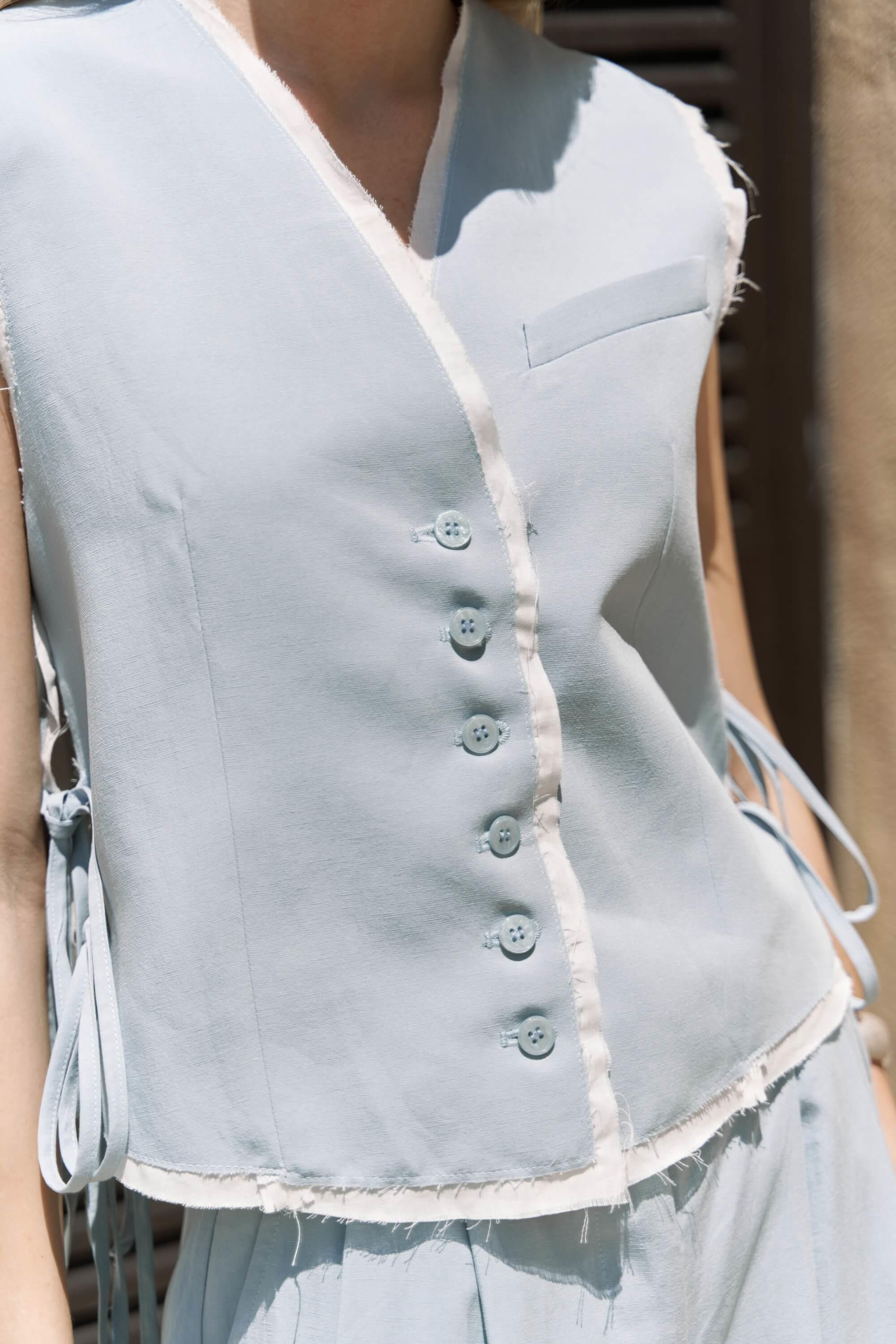 Shonas Bağcık Detay Mavi Yelek Pantolon Takım