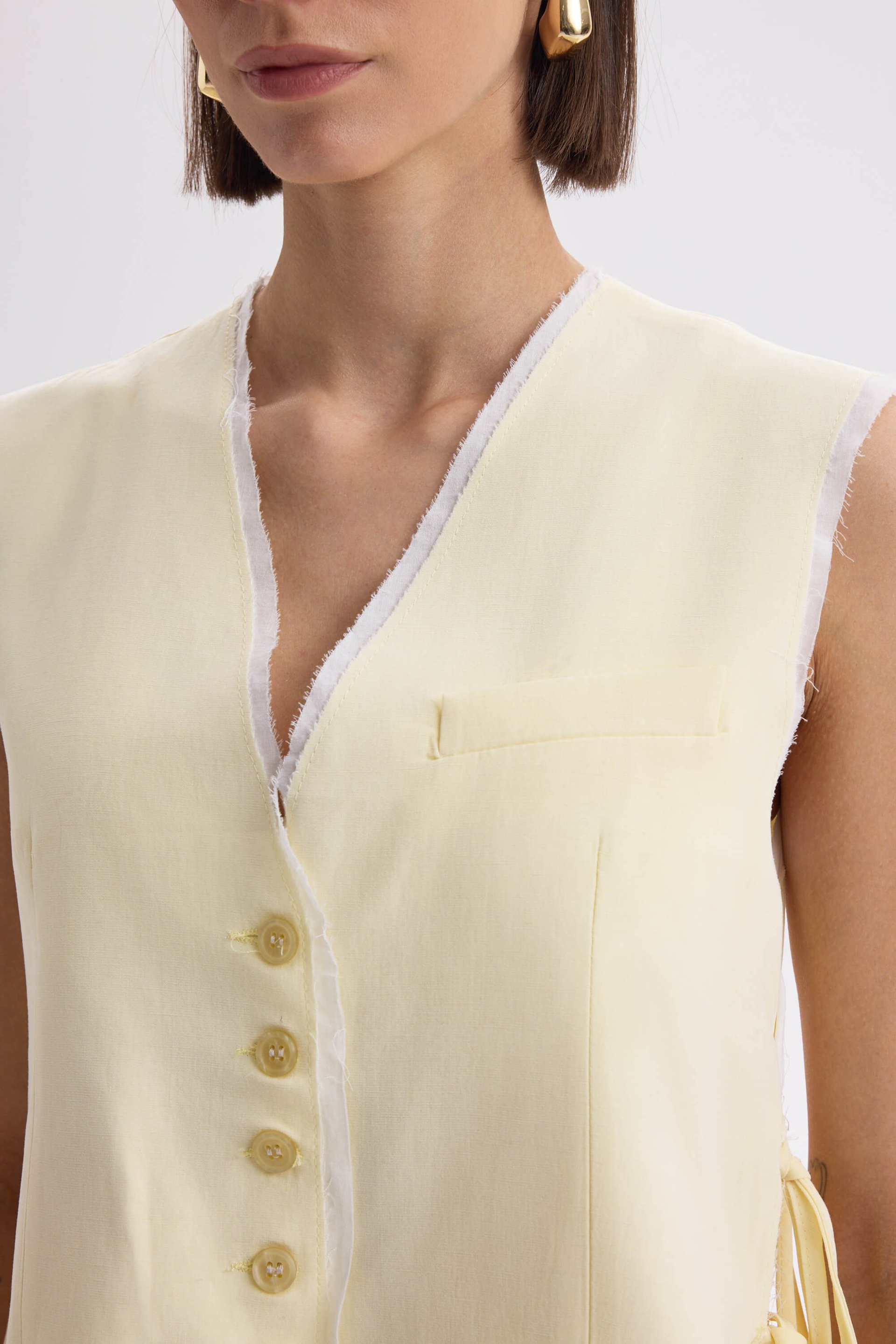 Shonas Lace-Up Detail Yellow Vest Pants Set