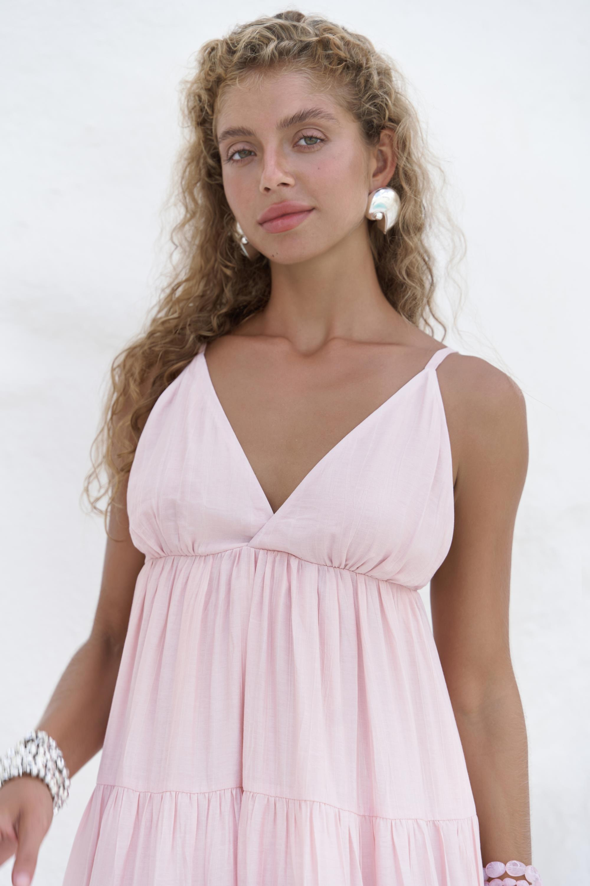 Siena Pembe Askılı Uzun Elbise