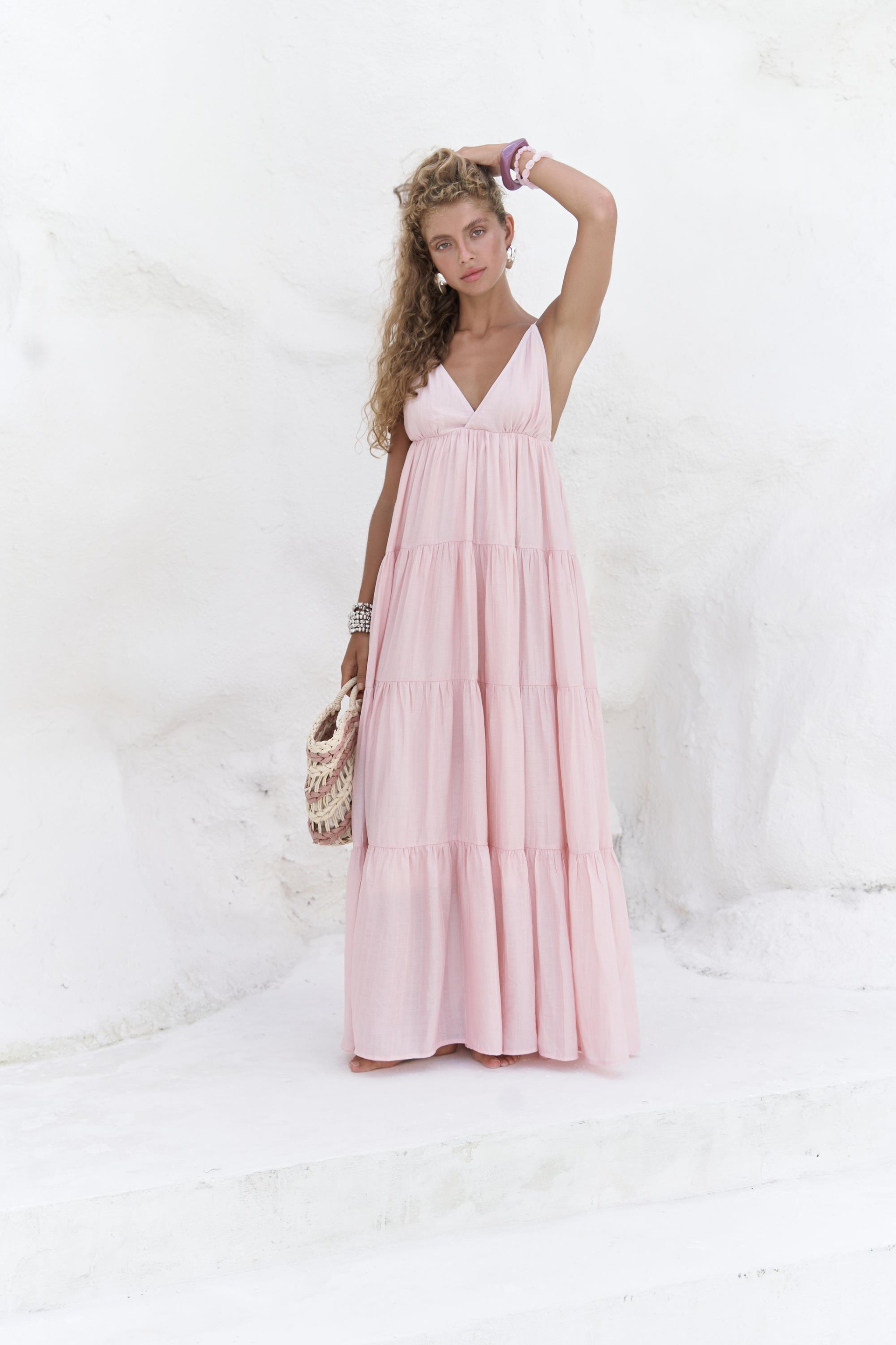 Siena Pembe Askılı Uzun Elbise