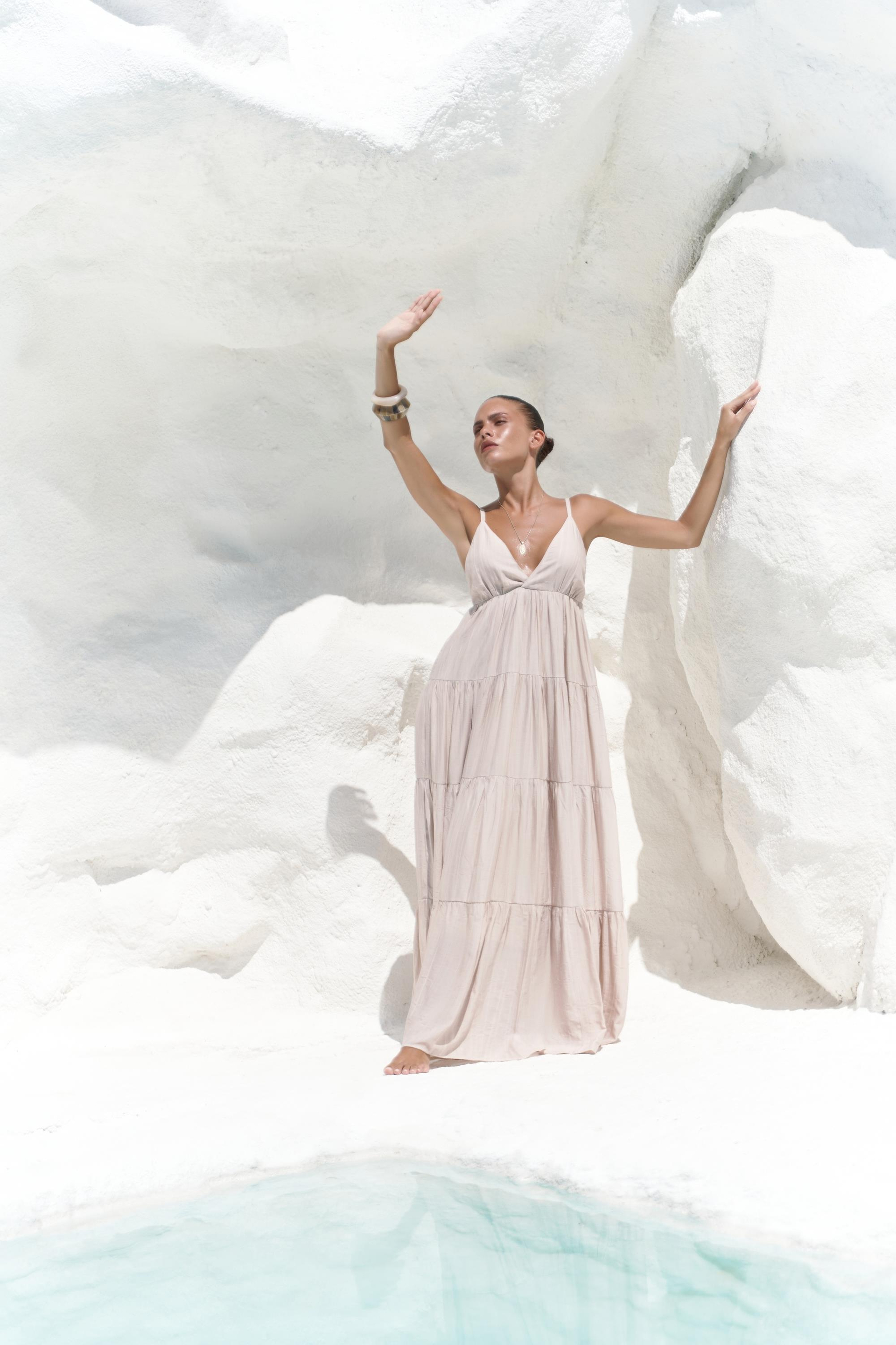 Siena Vizon Askılı Uzun Elbise